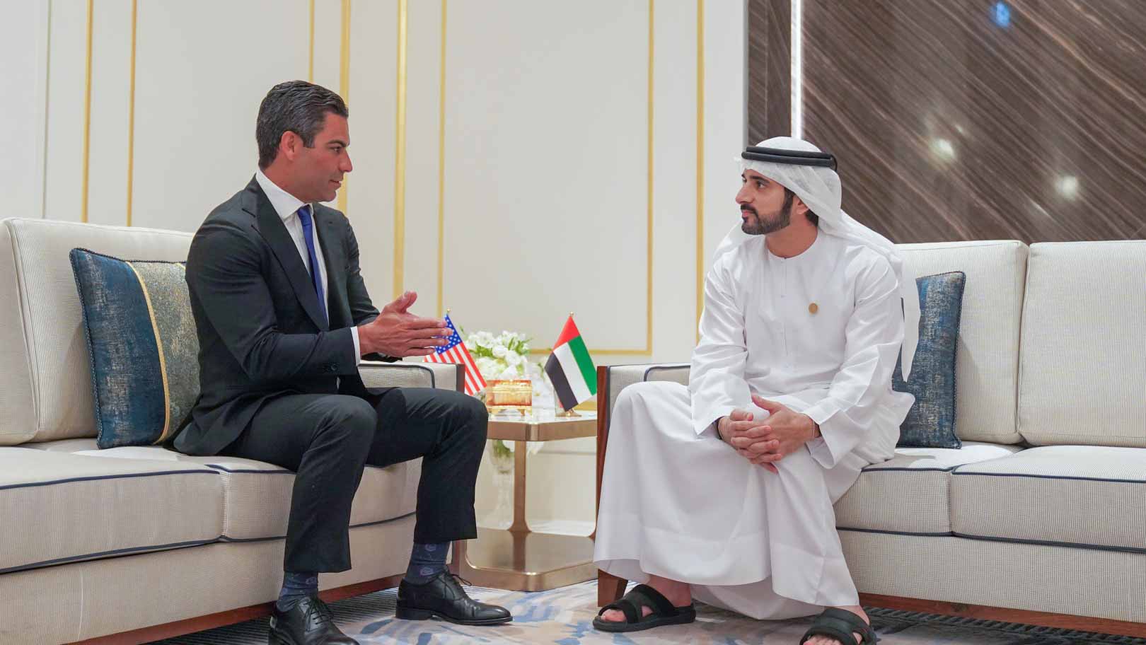 Image for the title: Hamdan bin Mohammed meets with Mayor of Miami at Expo 2020 Dubai 