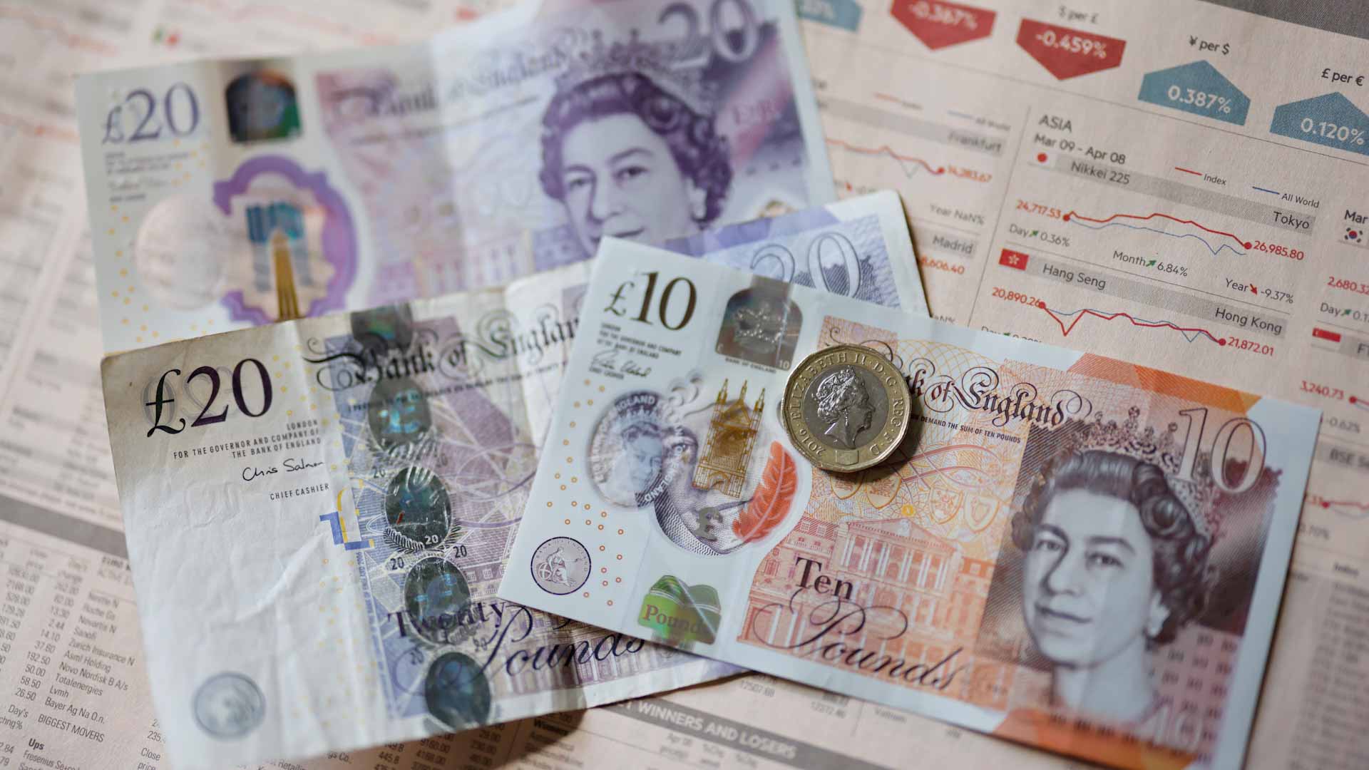 Image for the title: Pound falls as UK inflation hits 40-year high 