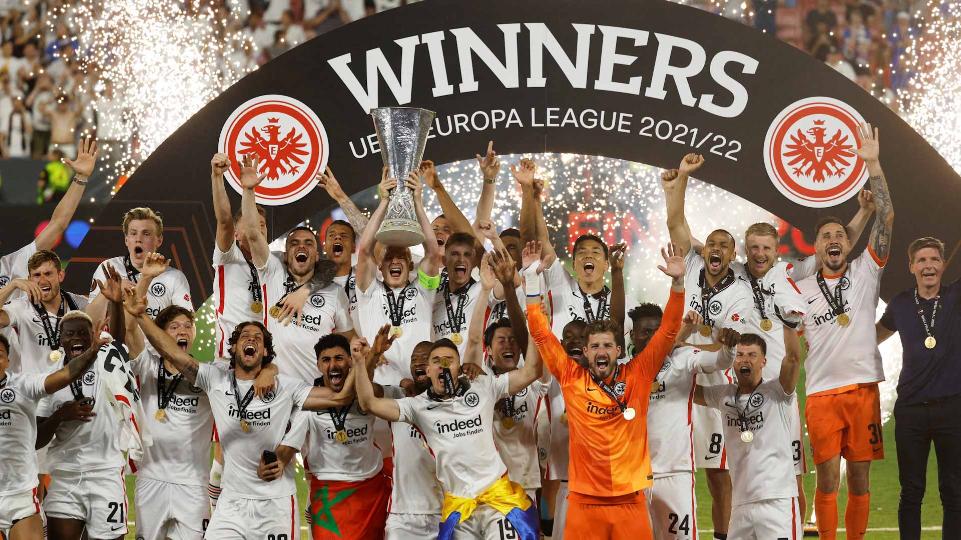 Image for the title: Eintracht beat Rangers on penalties to lift Europa League title 