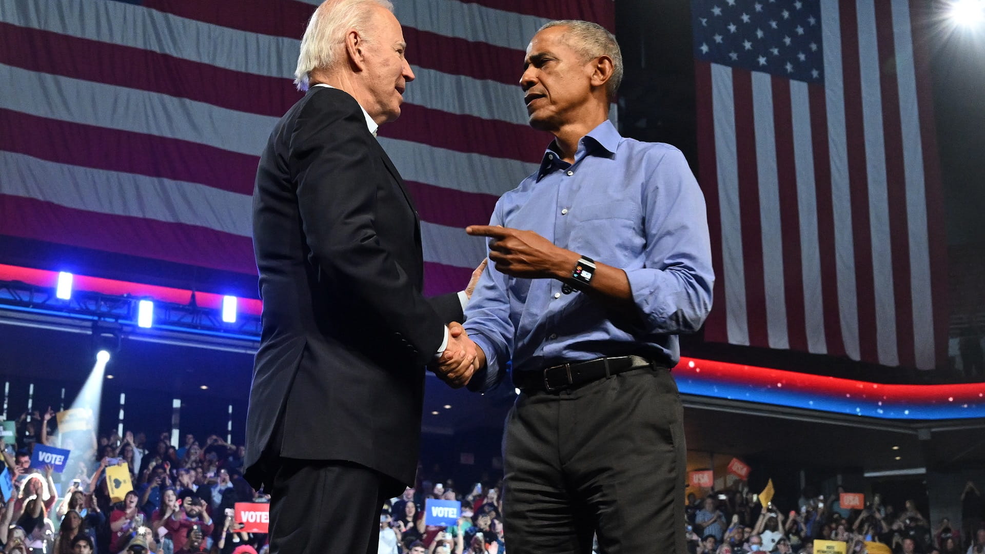 Image for the title: Biden, Obama warn of democracy threat in final midterms countdown 