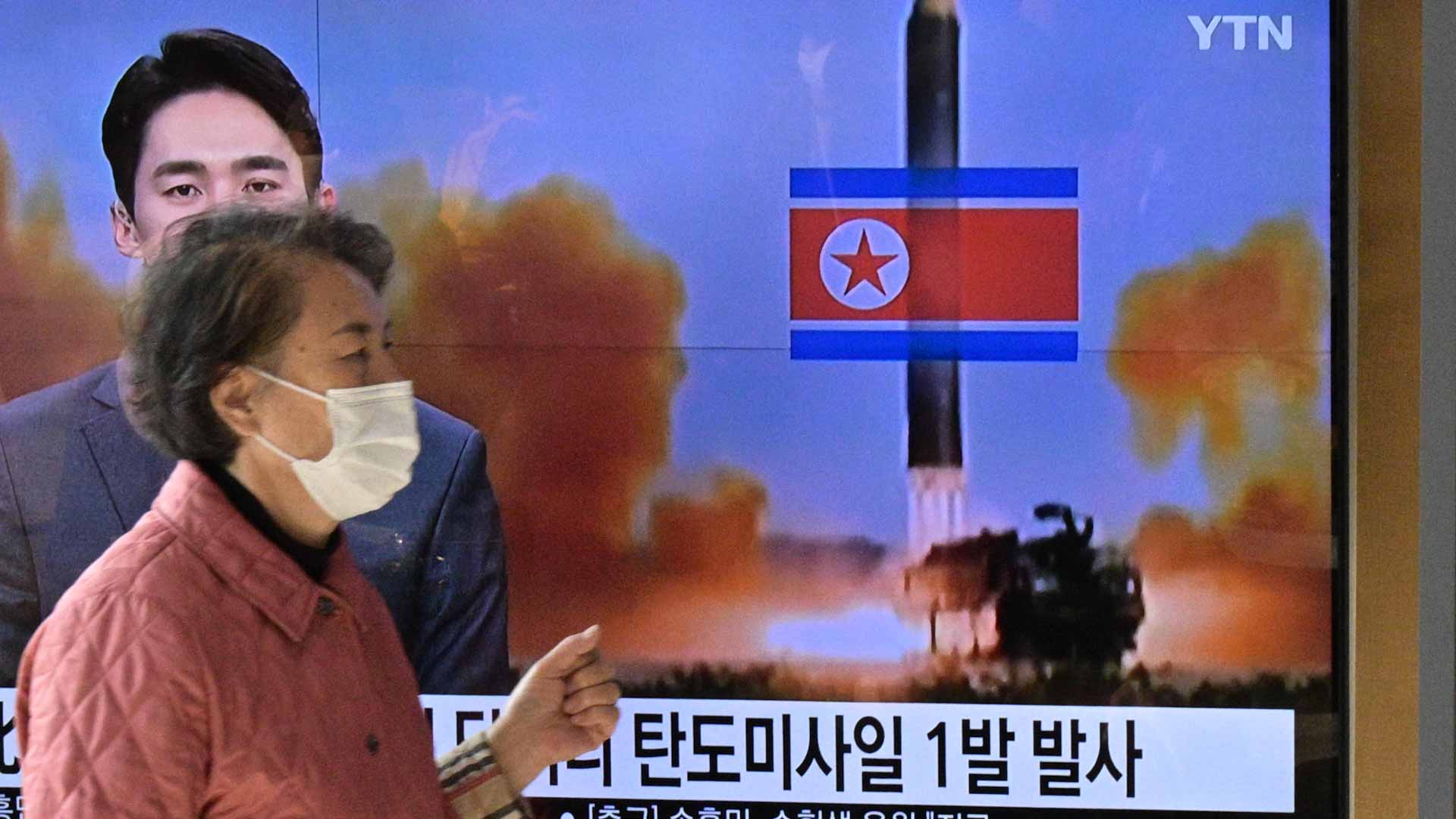 Image for the title: N. Korea fires missile hours after warning of 'fiercer' response 