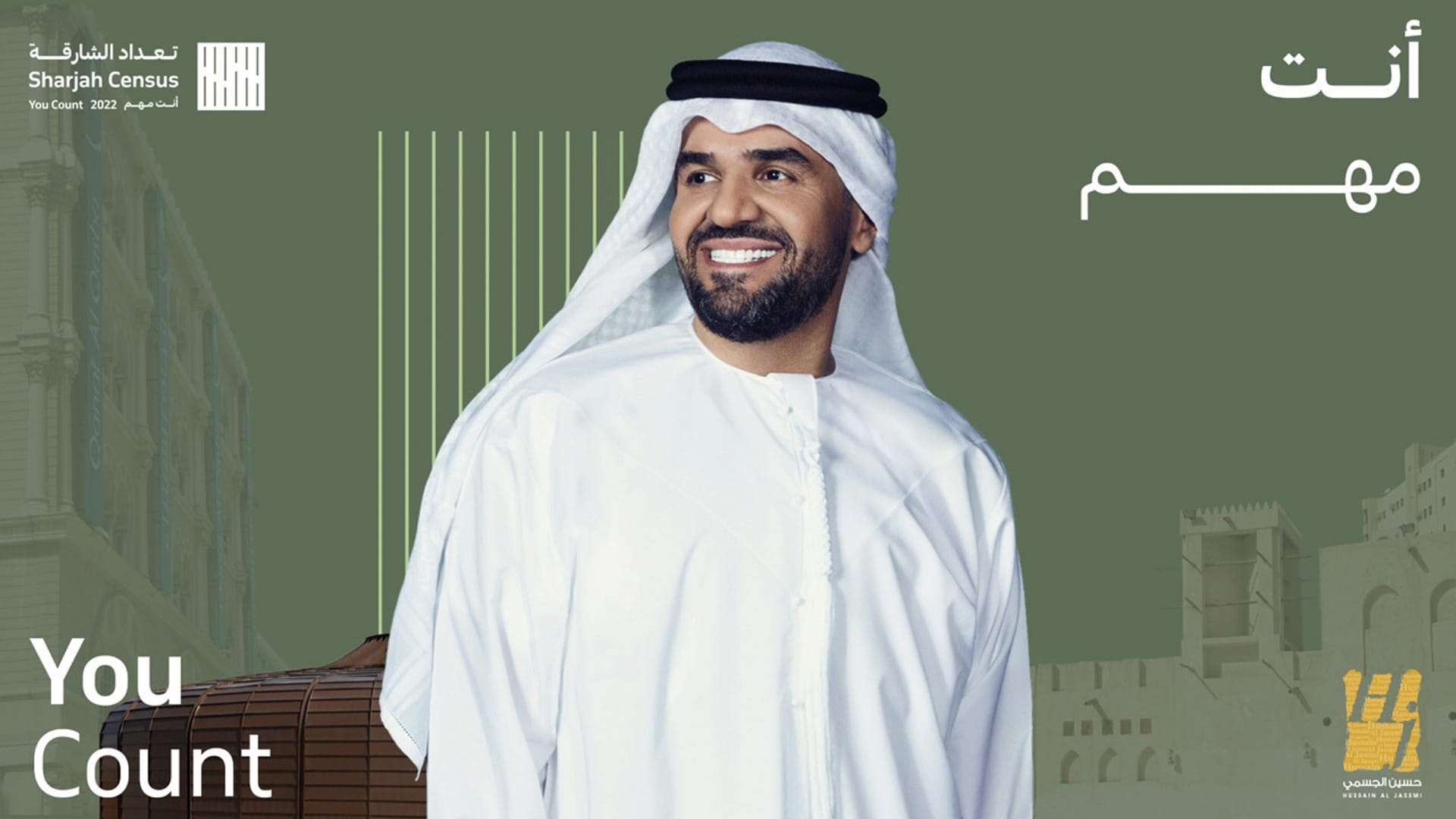 صورة بعنوان: حسين الجسمي سفيراً لحملة "تعداد الشارقة 2022" بشعار "أنت مهم" 