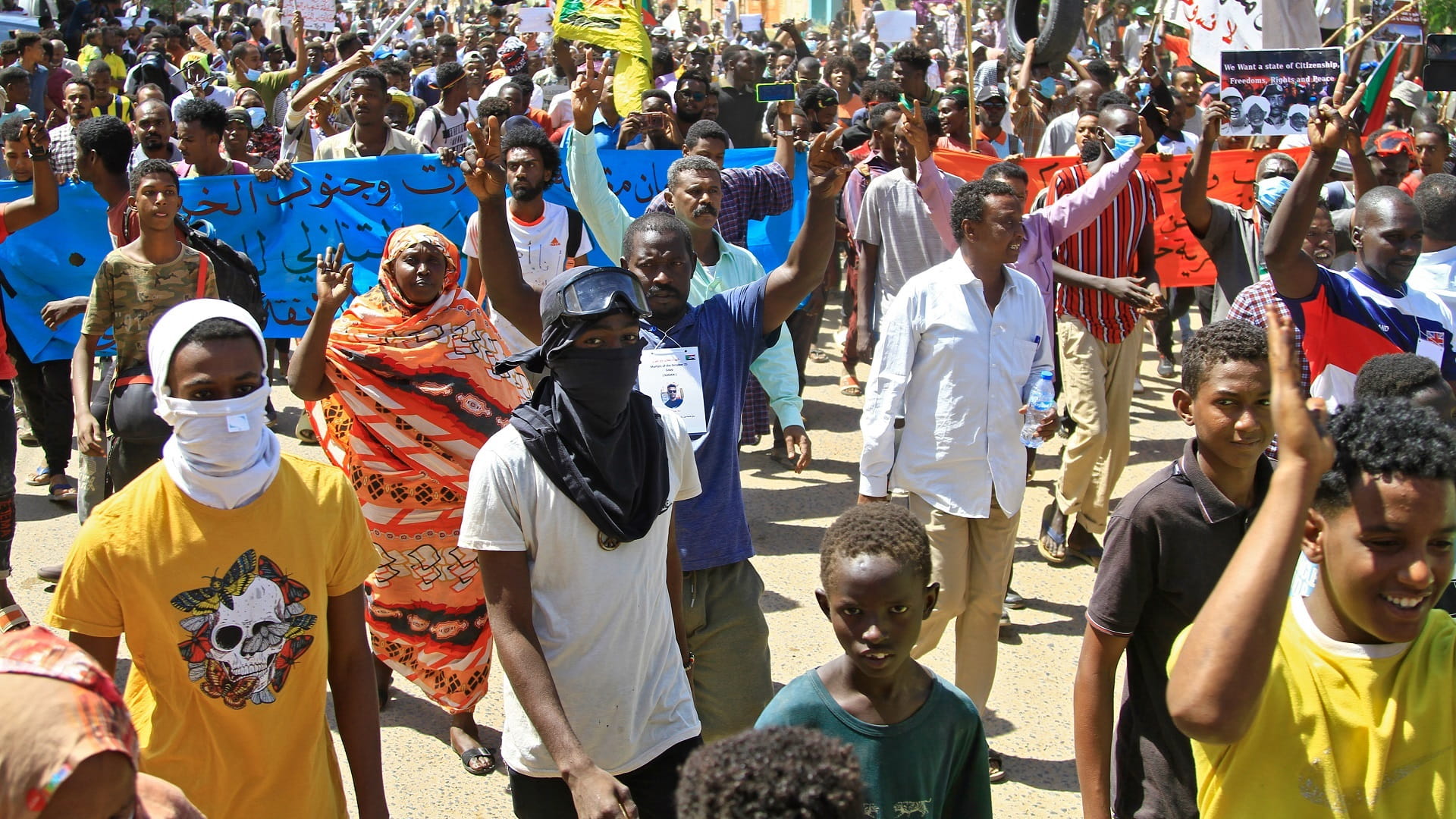 Image for the title: Thousands on Sudan streets to demand end to military rule 