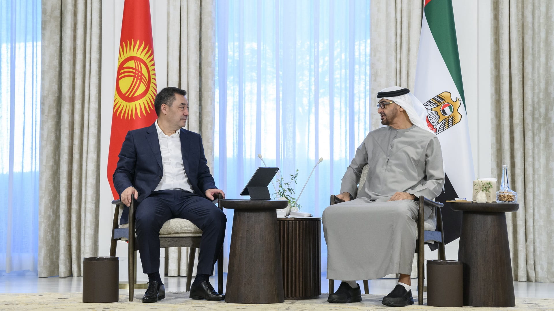 Image for the title: Mohamed bin Zayed, Kyrgyz President review bilateral relations 