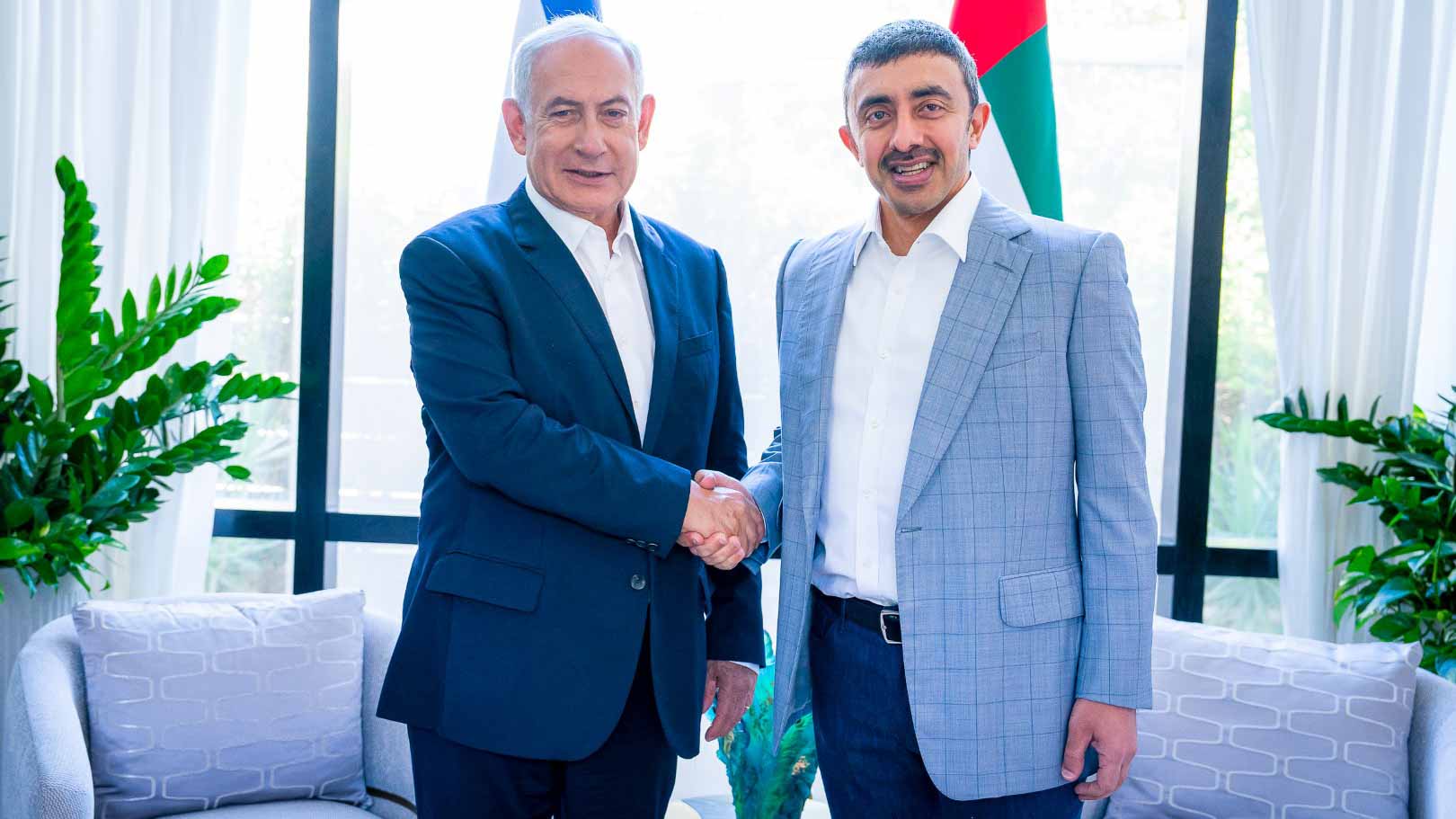 Image for the title: Abdullah bin Zayed meets Benjamin Netanyahu 