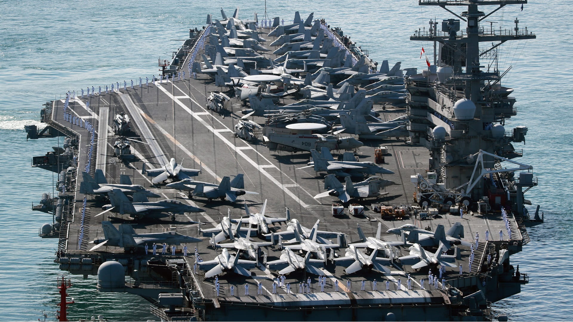Image for the title: US aircraft carrier arrives in South Korea to 'deter' Pyongyang 