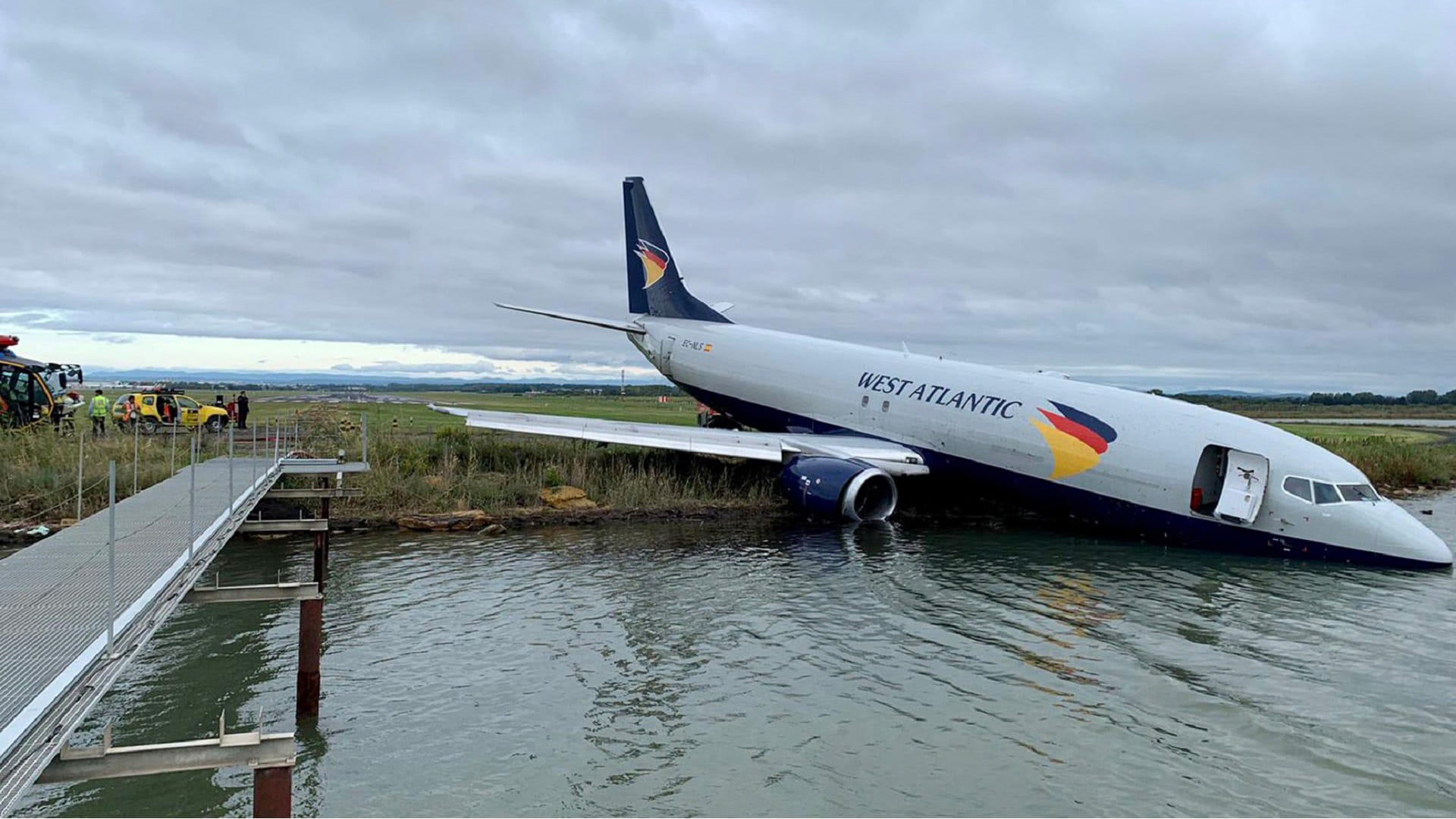 Image for the title: France's Montpellier airport shut after plane skids into lake 