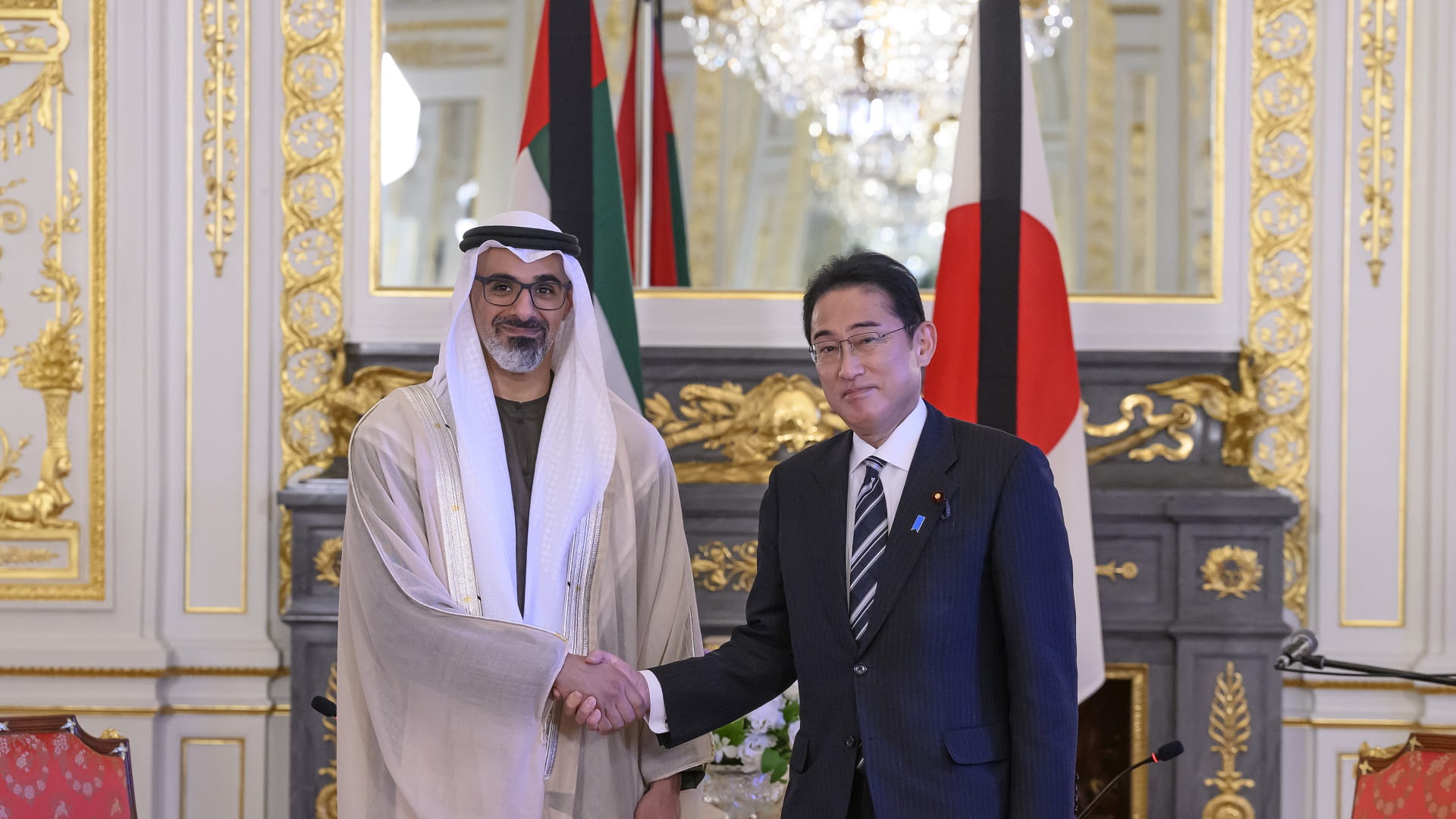 Image for the title: Khaled bin Mohamed witnesses launch of p'ship agreement with Japan 