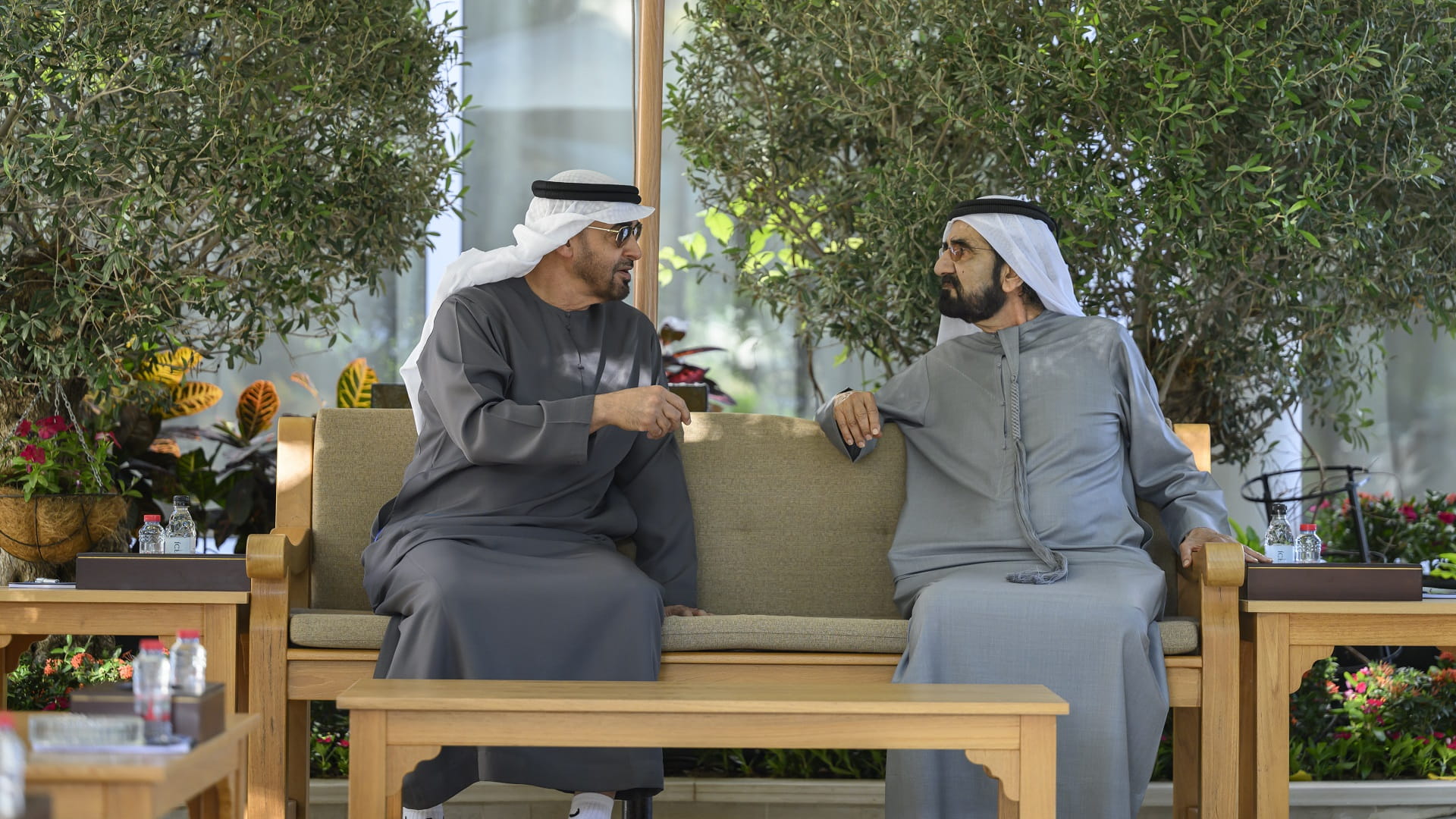 Image for the title: UAE President meets Mohammed bin Rashid at Al Marmoom in Dubai 
