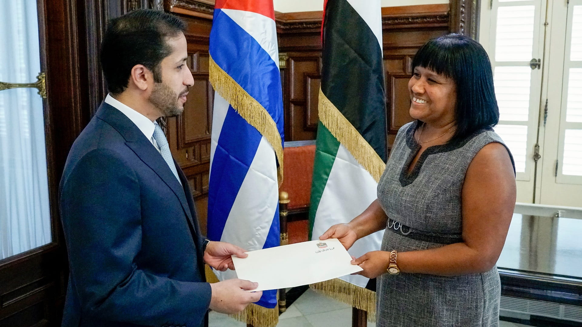 Image for the title: UAE Ambassador presents copy of credentials to Cuba's Deputy FM 