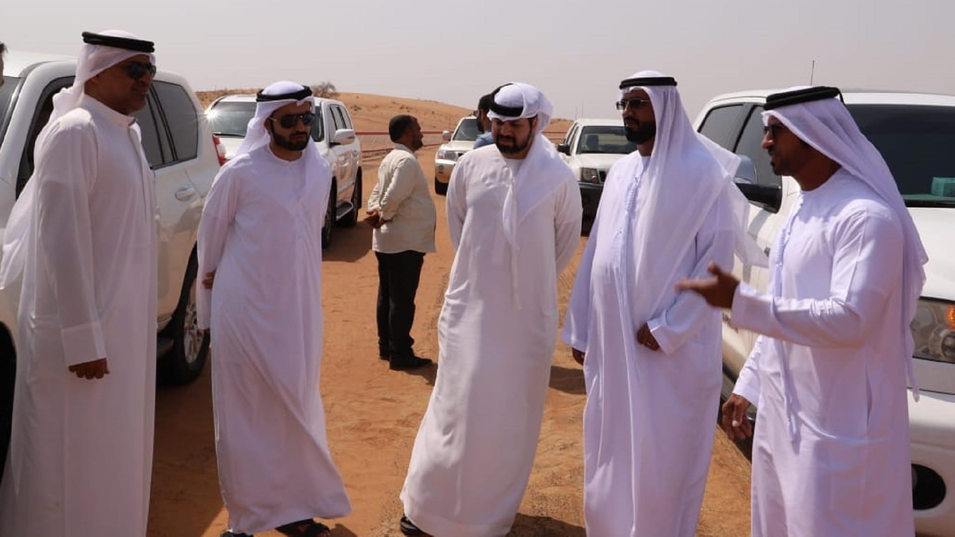 Image for the title: Officials inspect completed Al Dhaid Camel Racing Track 
