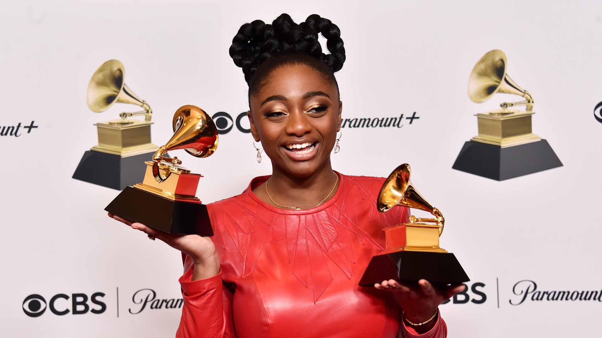 Image for the title: Samara Joy wins the Grammy for Best New Artist 