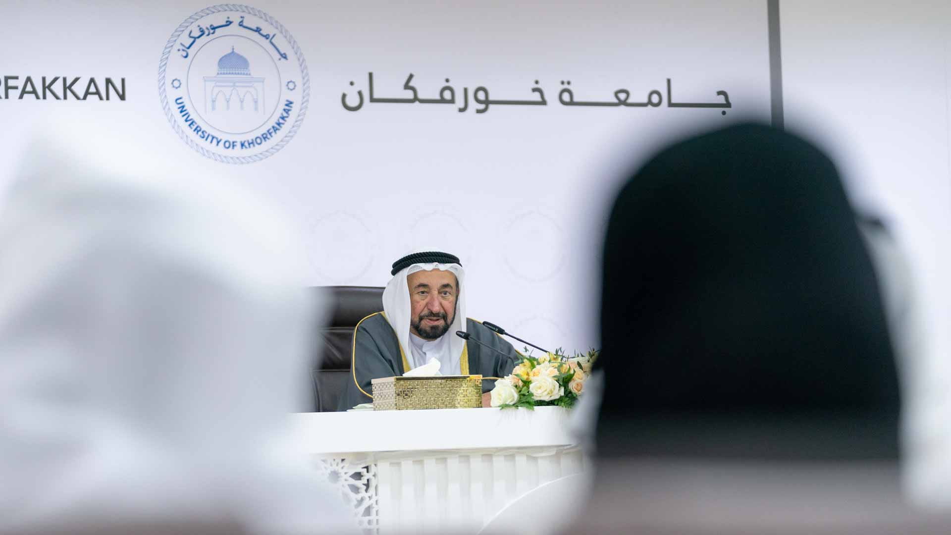 Image for the title: Sharjah Ruler meets administrative staff of UOK 