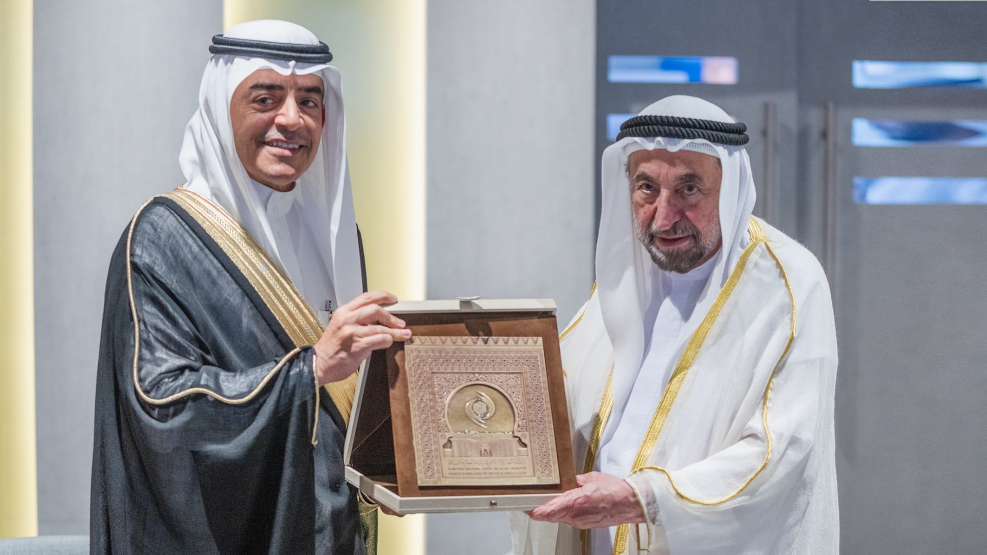 Image for the title: Sharjah Ruler receives cert. of reg. of HOF, SF on ISESCO’s list 