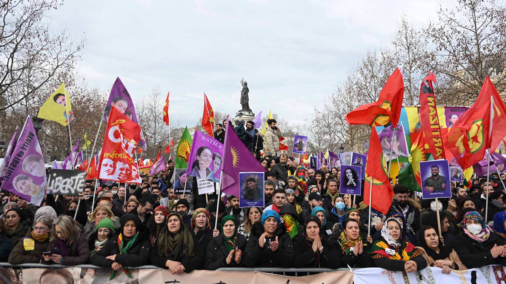 Image for the title: Thousands march in Paris in memory of 2013 murder of Kurds 