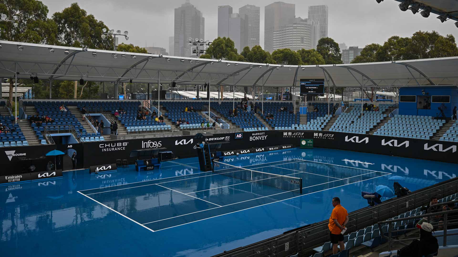 Image for the title: Players upset as Australian Open is delayed by rain again
