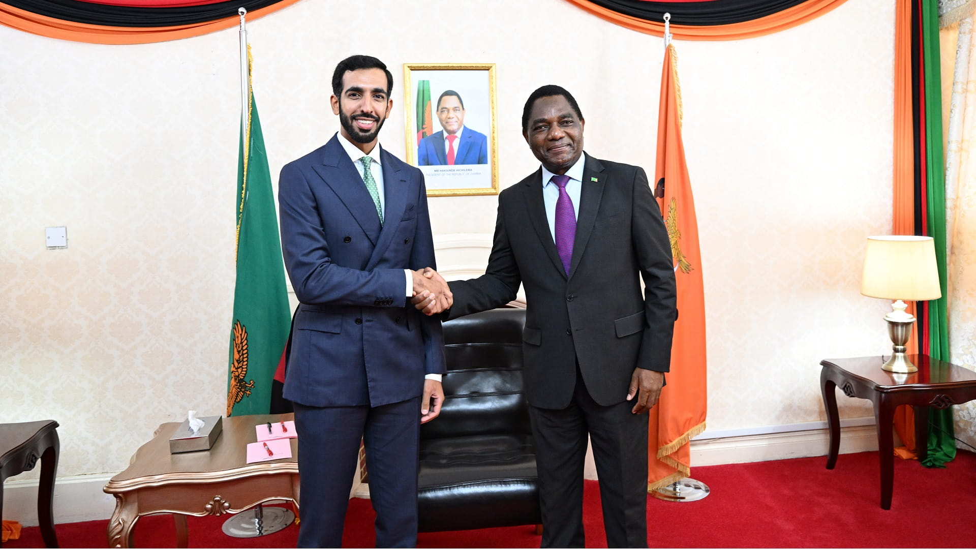 Image for the title: Shakhboot bin Nahyan, President of Zambia discuss bilateral coop 