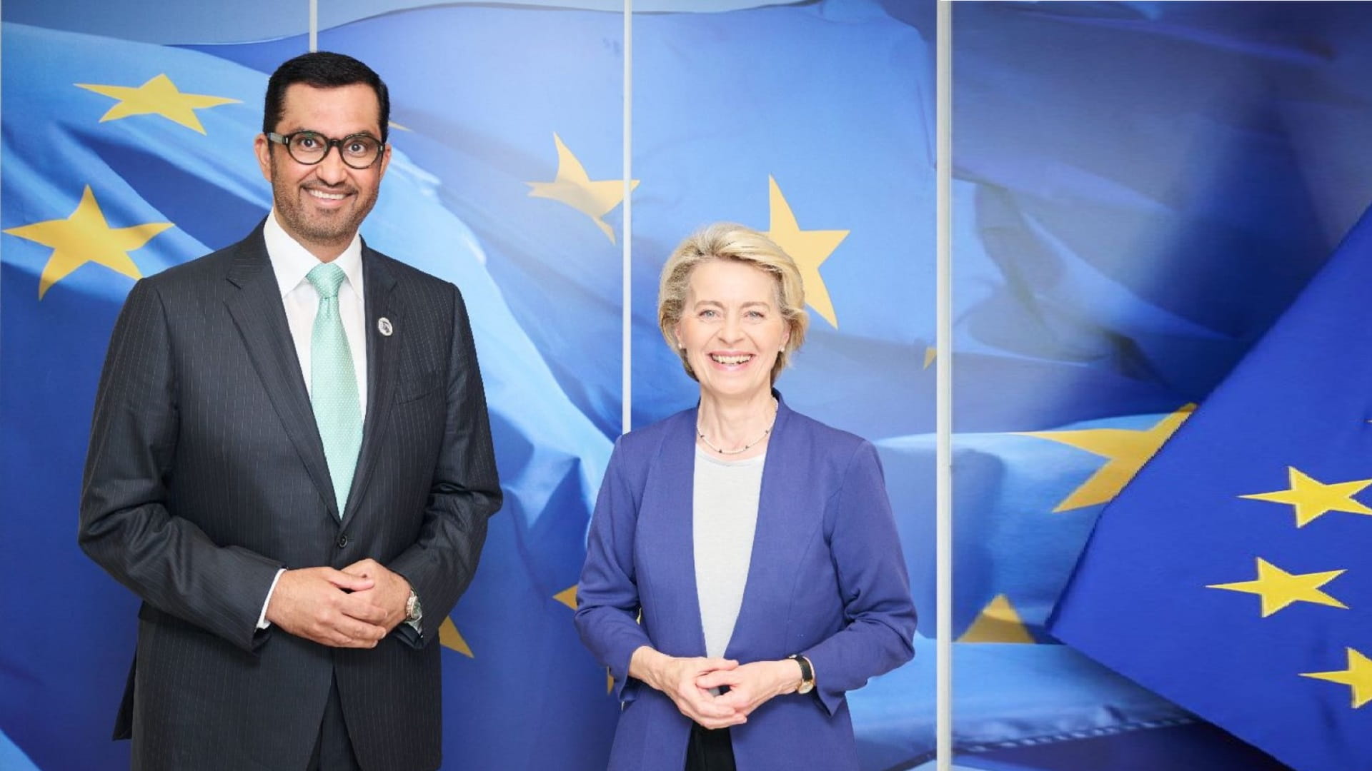 صورة بعنوان: الجابر ولاين يؤكدان الالتزام بتحقيق الطموح العالمي بالعمل المناخي 