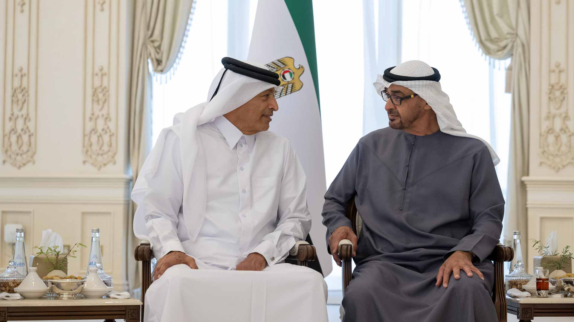 Image for the title: UAE President receives Speaker of Qatar’s Shura Council 