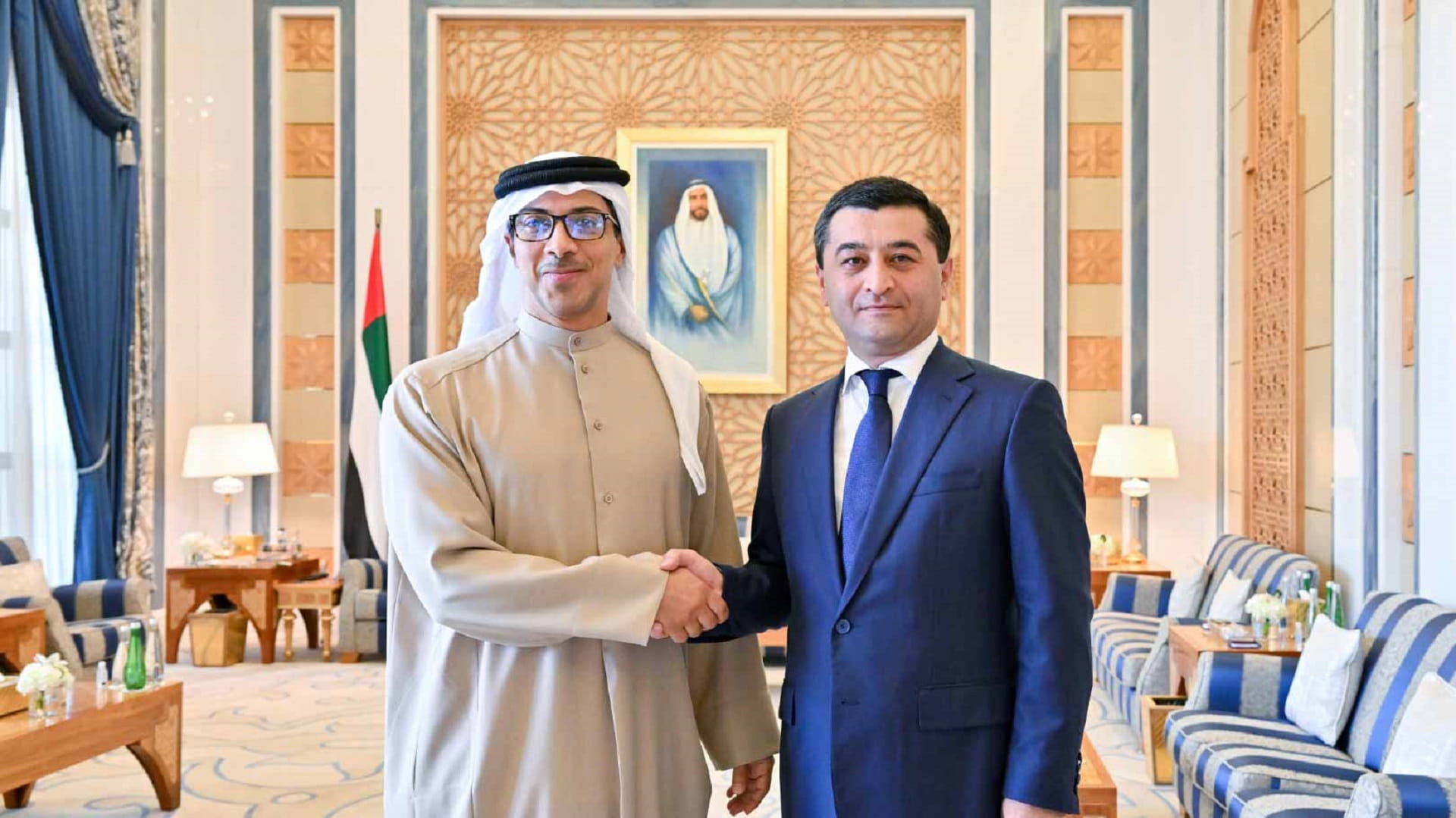 Image for the title: Mansour bin Zayed receives Uzbekistan's Foreign Affairs Minister 