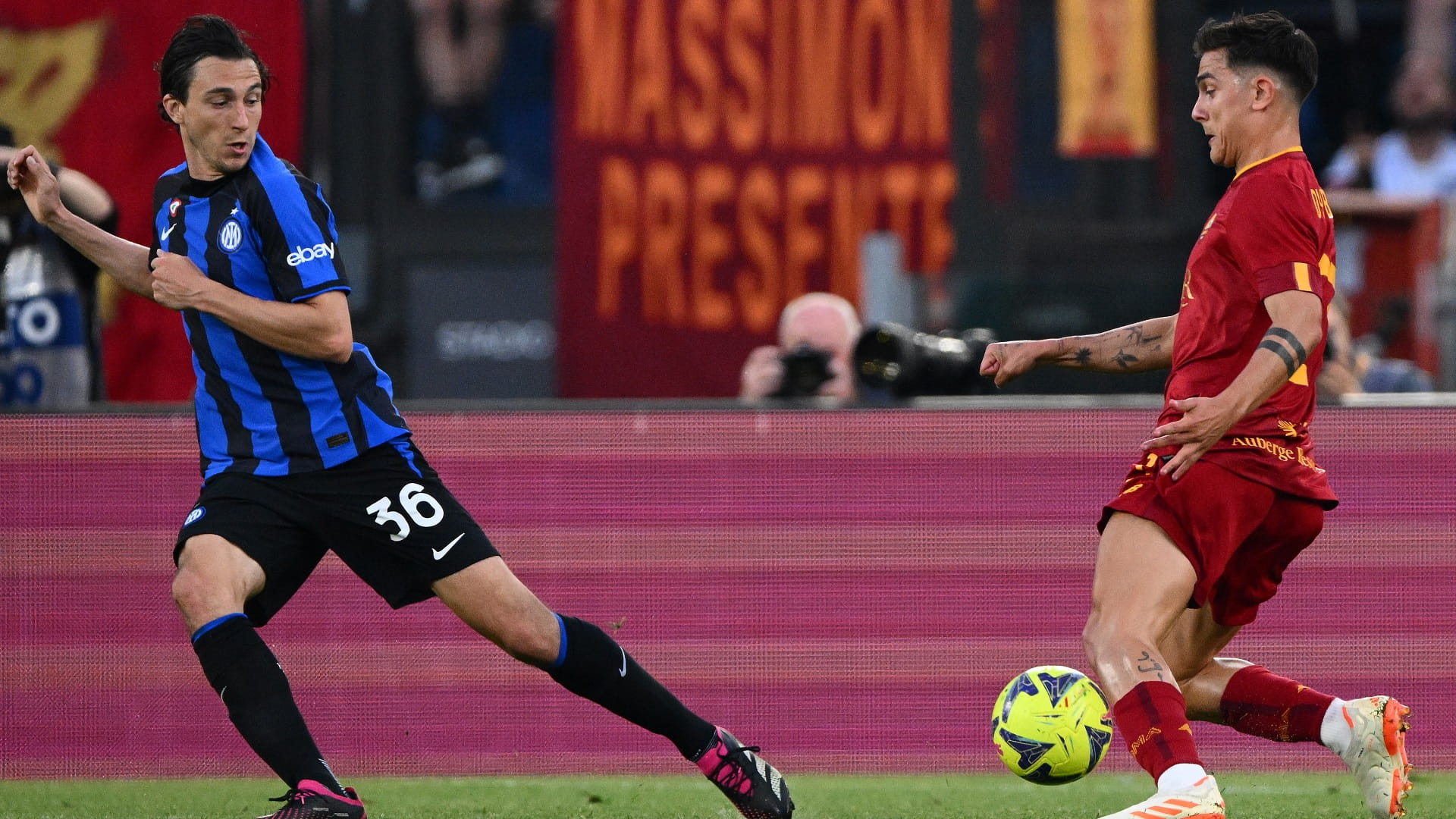 Image for the title: Dimarco, Lukaku strike as Inter grab 2-0 win at Roma 