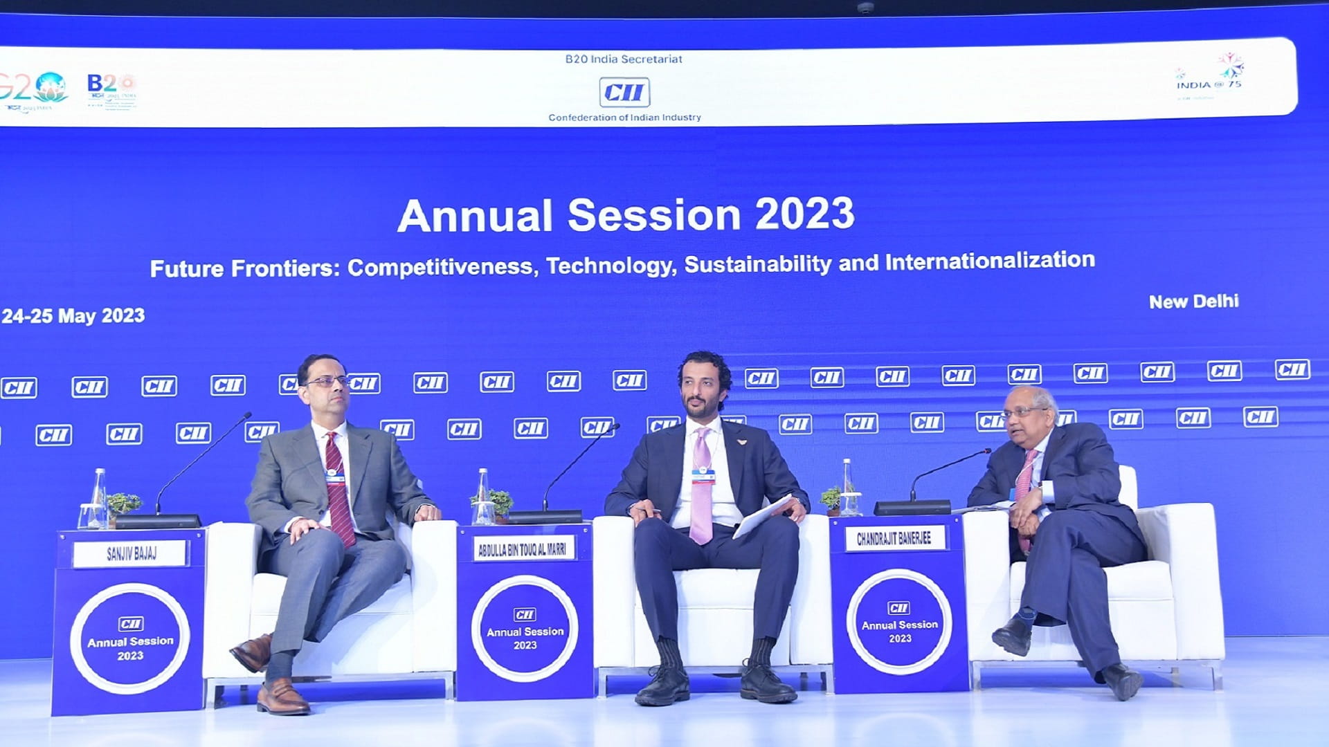 صورة بعنوان: وزير الاقتصاد يشارك بجلسة ضمن أعمال مؤتمر اتحاد الصناعات الهندية 