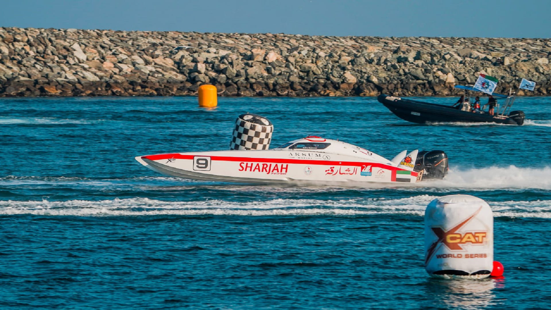 Image for the title: Sharjah X-Cat boat second and third in Fujairah Grand Prix 