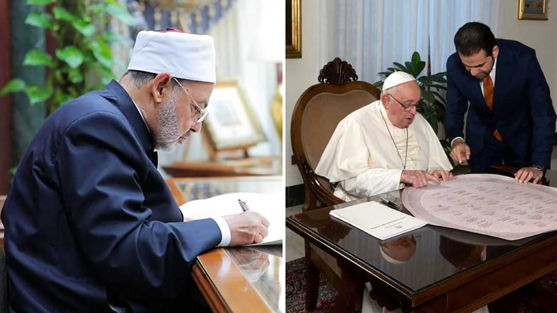 صورة بعنوان: البابا فرنسيس وشيخ الأزهر يوقعان "نداء الضمير" لدعم العمل المناخي 
