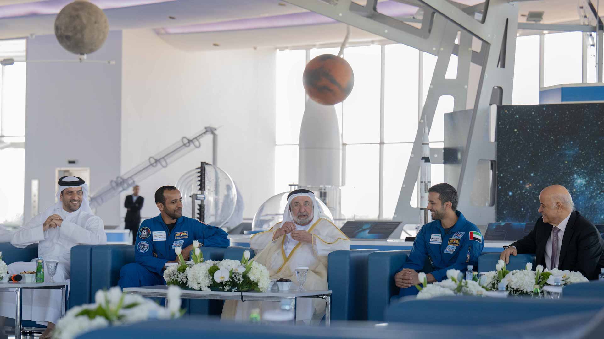 Image for the title: Sharjah Ruler receives Sultan Alneyadi, Hazzaa Almansoori 
