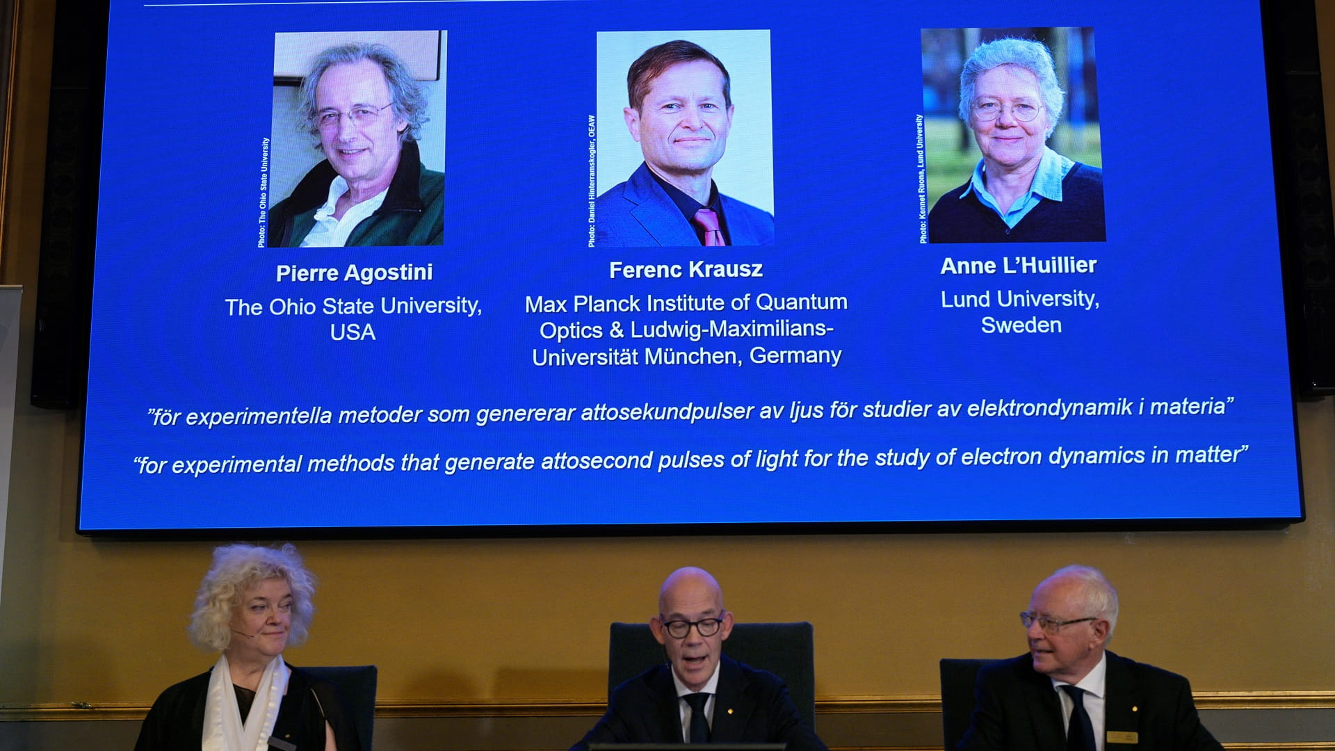 صورة بعنوان: العلماء أجوستيني وكراوس ولولييه يفوزون بجائزة نوبل للفيزياء 2023 