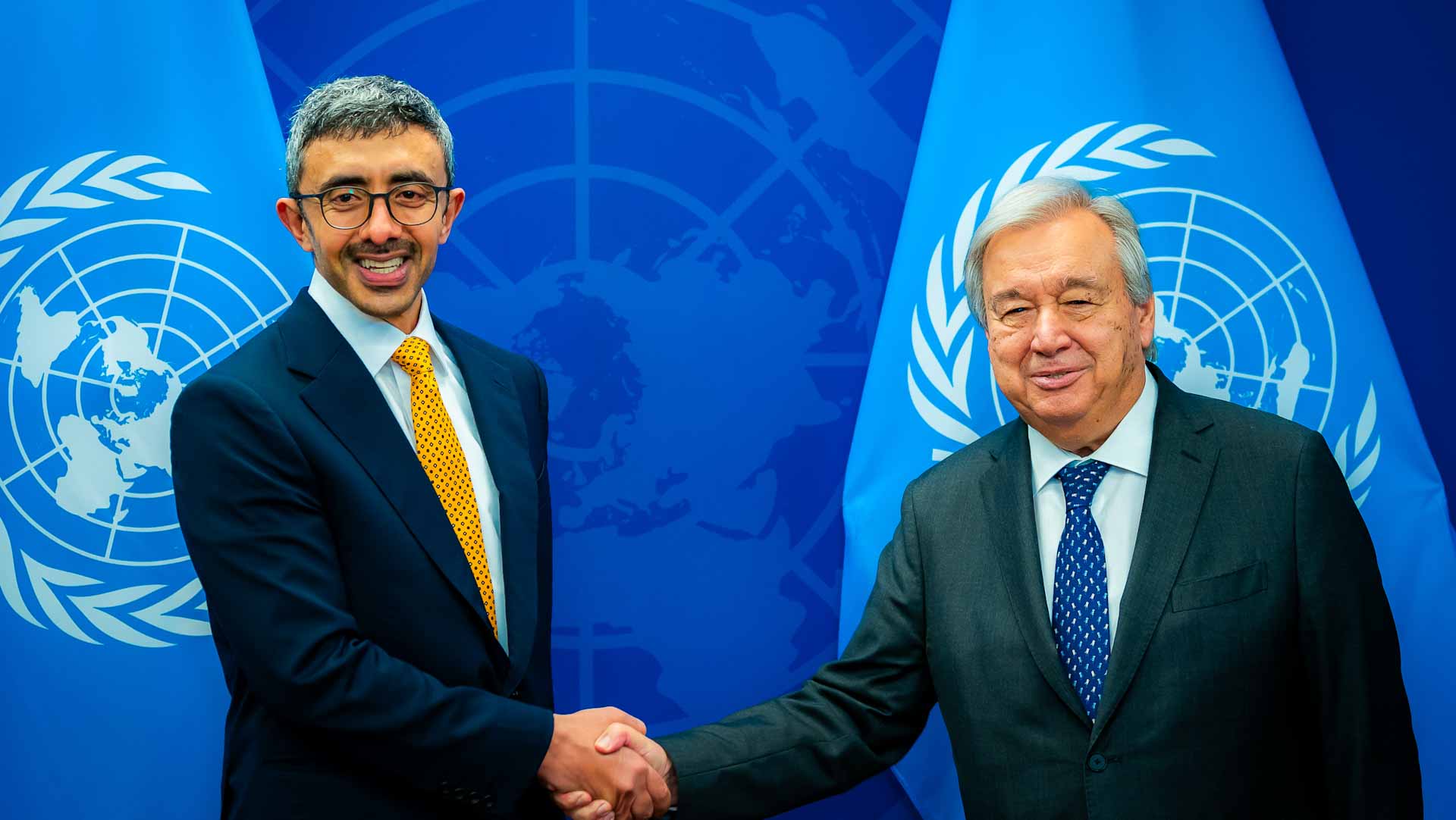 Image for the title: Abdullah bin Zayed meets with UN Secretary-General in New York 