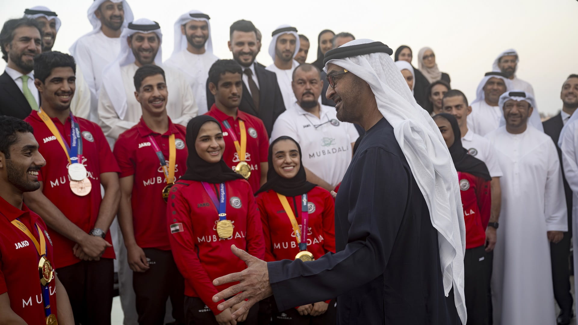 Image for the title: Mohamed bin Zayed receives UAE Jiu-Jitsu Team and Federation BoD 