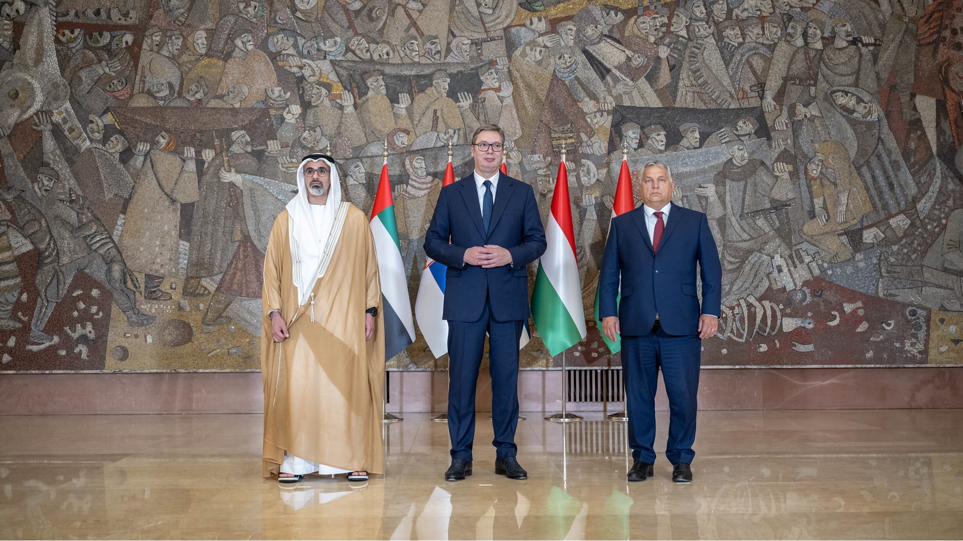 Image for the title: Khaled bin Mohamed discusses trilateral ties with Serbia, Hungary 