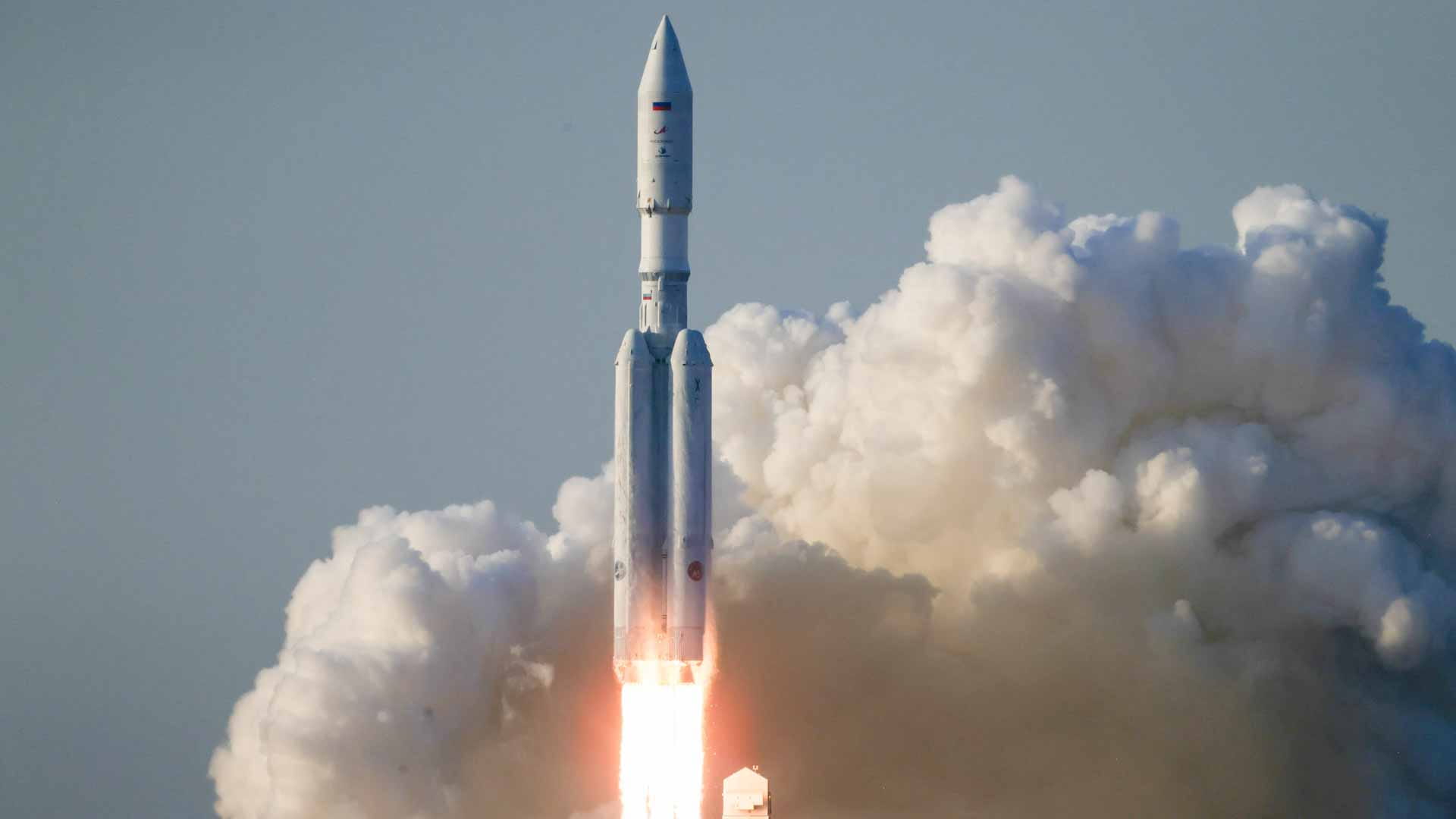 Image for the title: Russian rocket lifts off at third attempt 