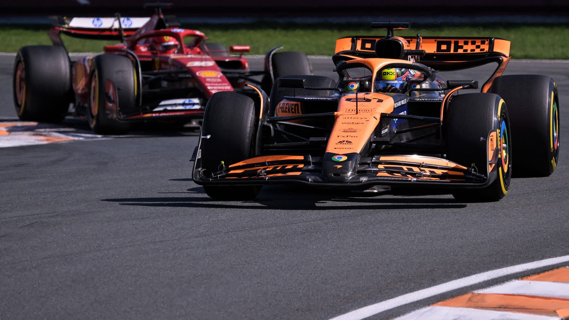 Image for the title: Norris wins Dutch GP to end Verstappen's unbeaten home record 