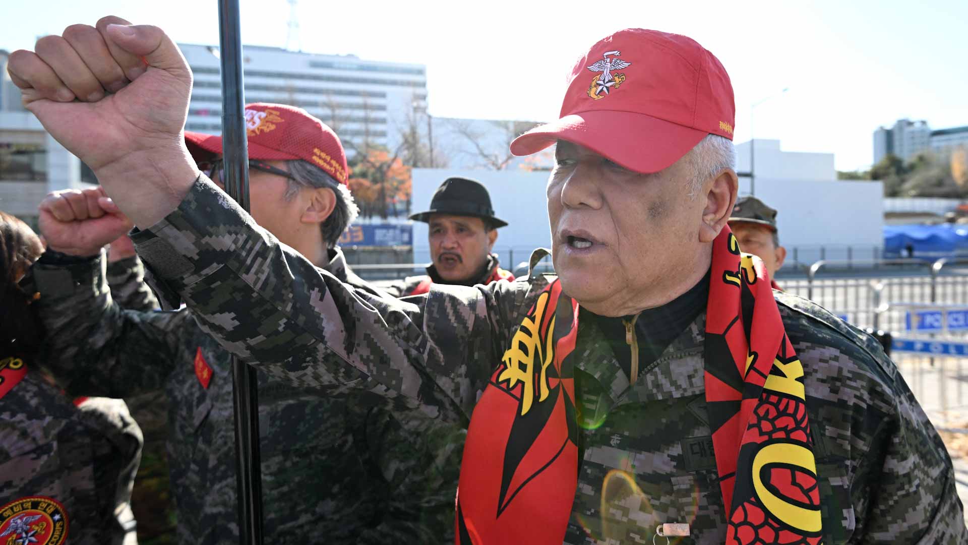South Korean ex-marines protest outside presidential office 