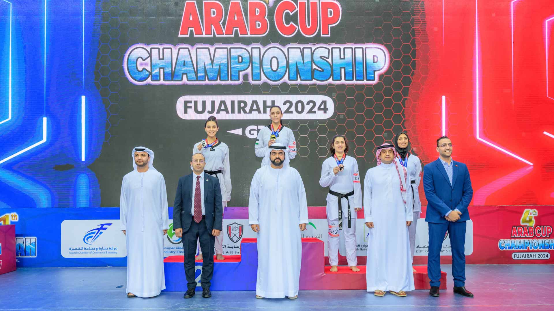 Image for the title: Fujairah CP honours winners of Arab Open Taekwondo Cup 