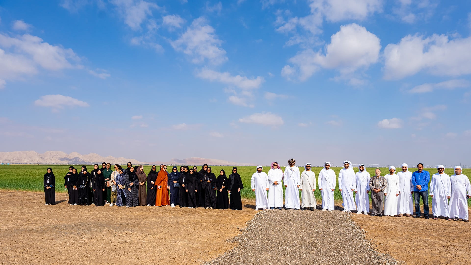 Image for the title: SBA staff learns about wheat growing in Mleiha 