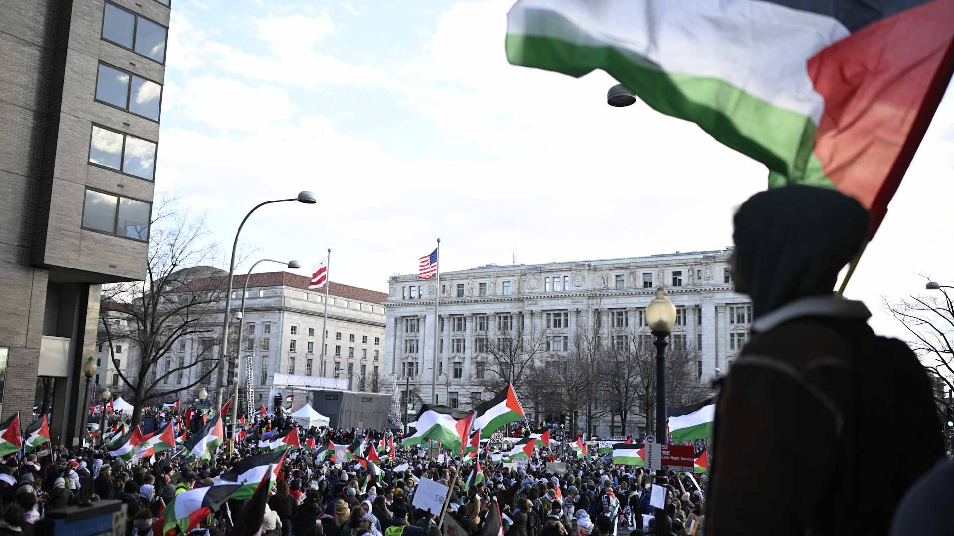 Image for the title: Thousands march in Washington, London for Gaza 'day of action' 