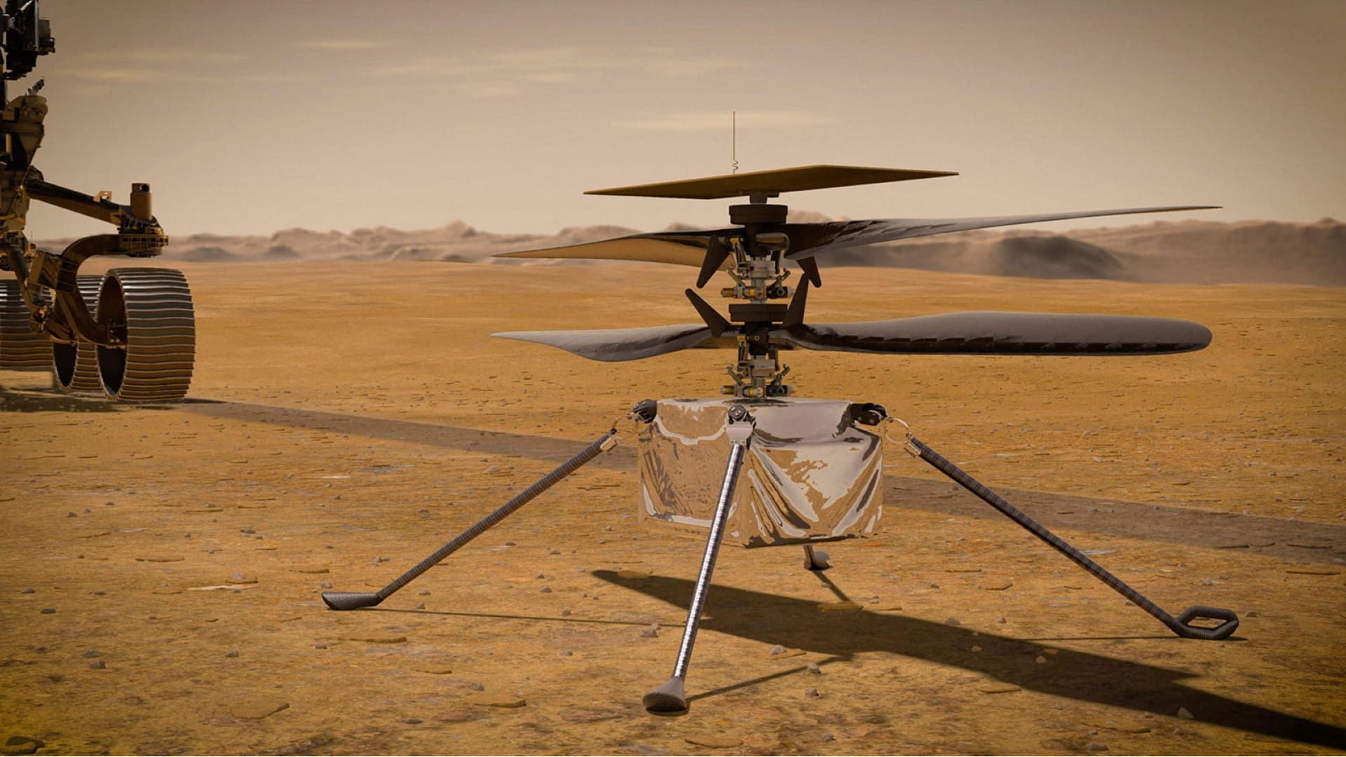 Image for the title: NASA’s Mars helicopter's mission over following rotor damage 