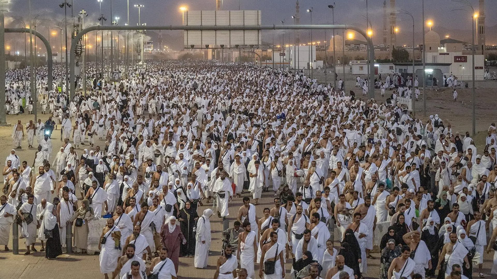 Image for the title: Pilgrims ascend from Arafat to Muzdalifah 