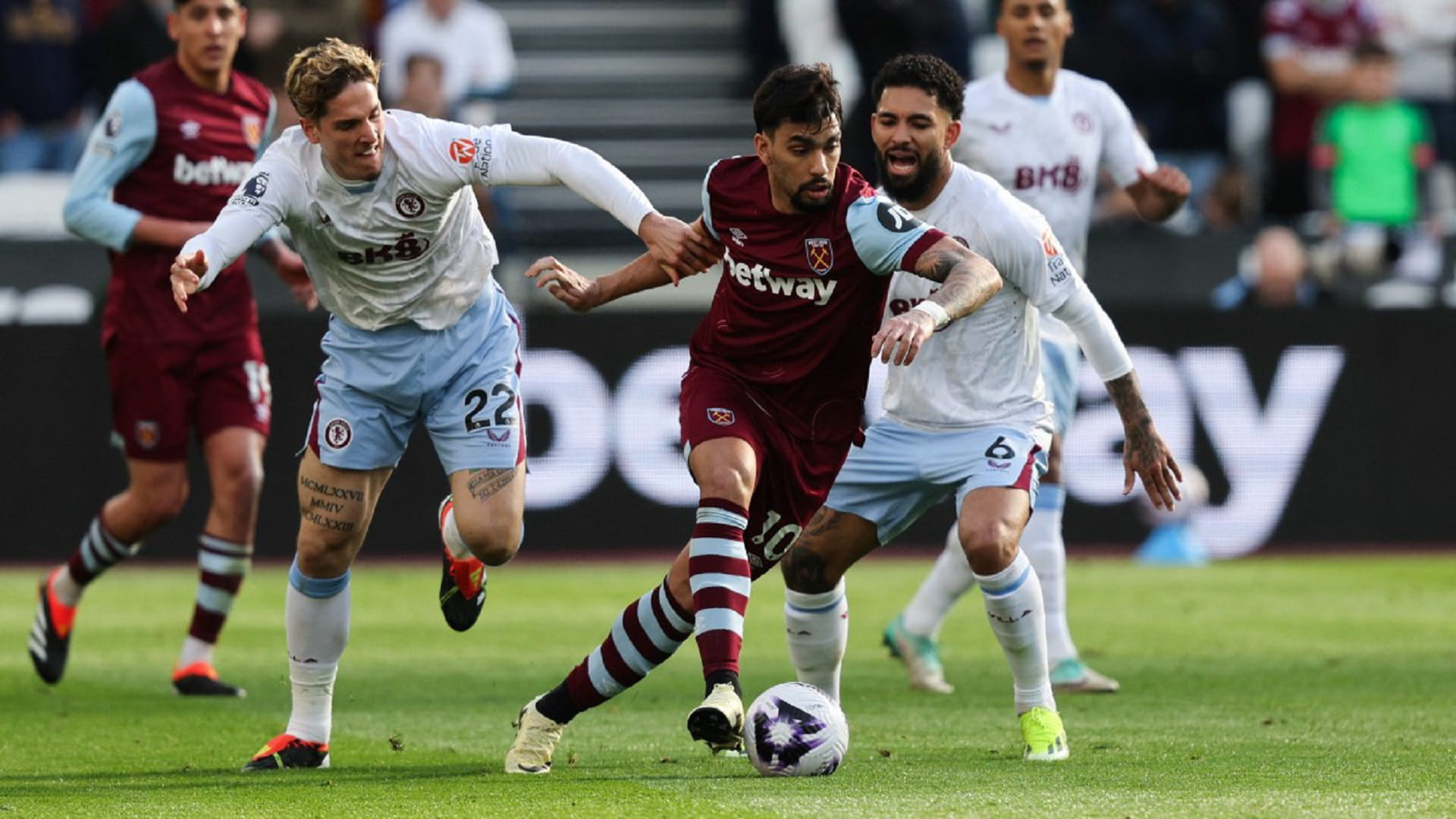 Image for the title: Villa held by West Ham after VAR drama 