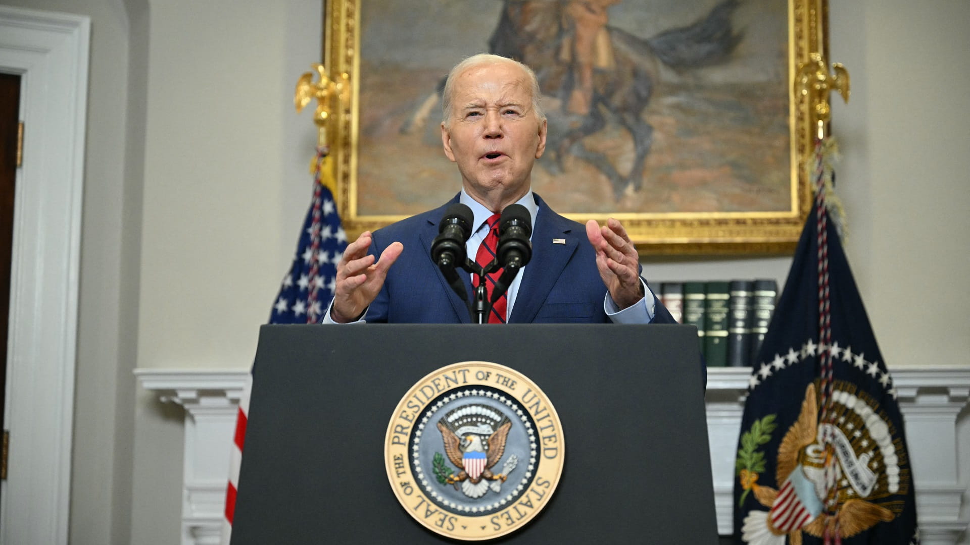 Image for the title: Biden insists 'Order must prevail' amid campus protests on Gaza 