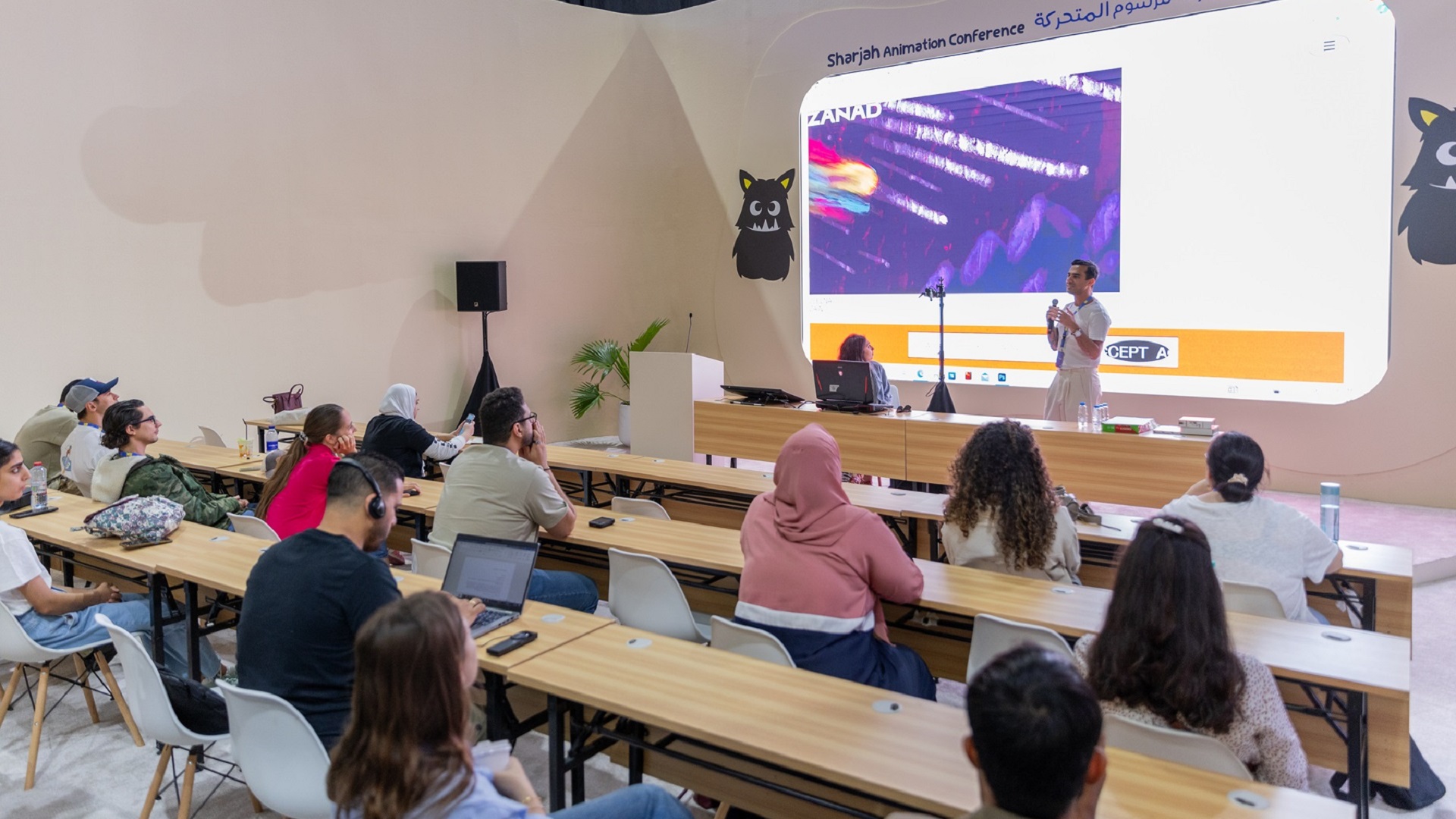 صورة بعنوان: طارق علي يروي رحلته مع "زَنَد" لزوار مؤتمر الشارقة للرسوم المتحركة 