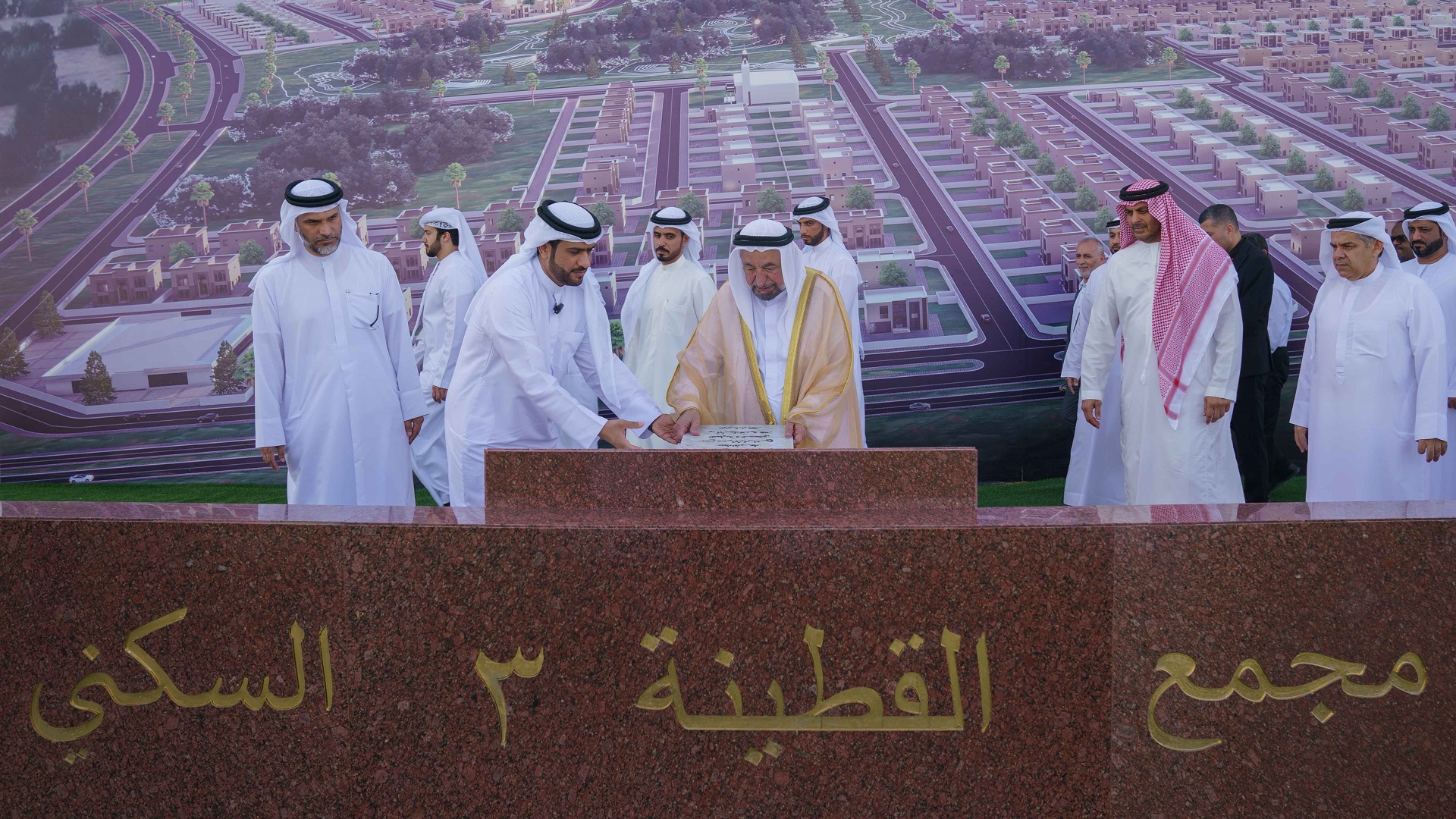 Image for the title: Sharjah Ruler lays the foundation for 2 complexes in Mahdub 