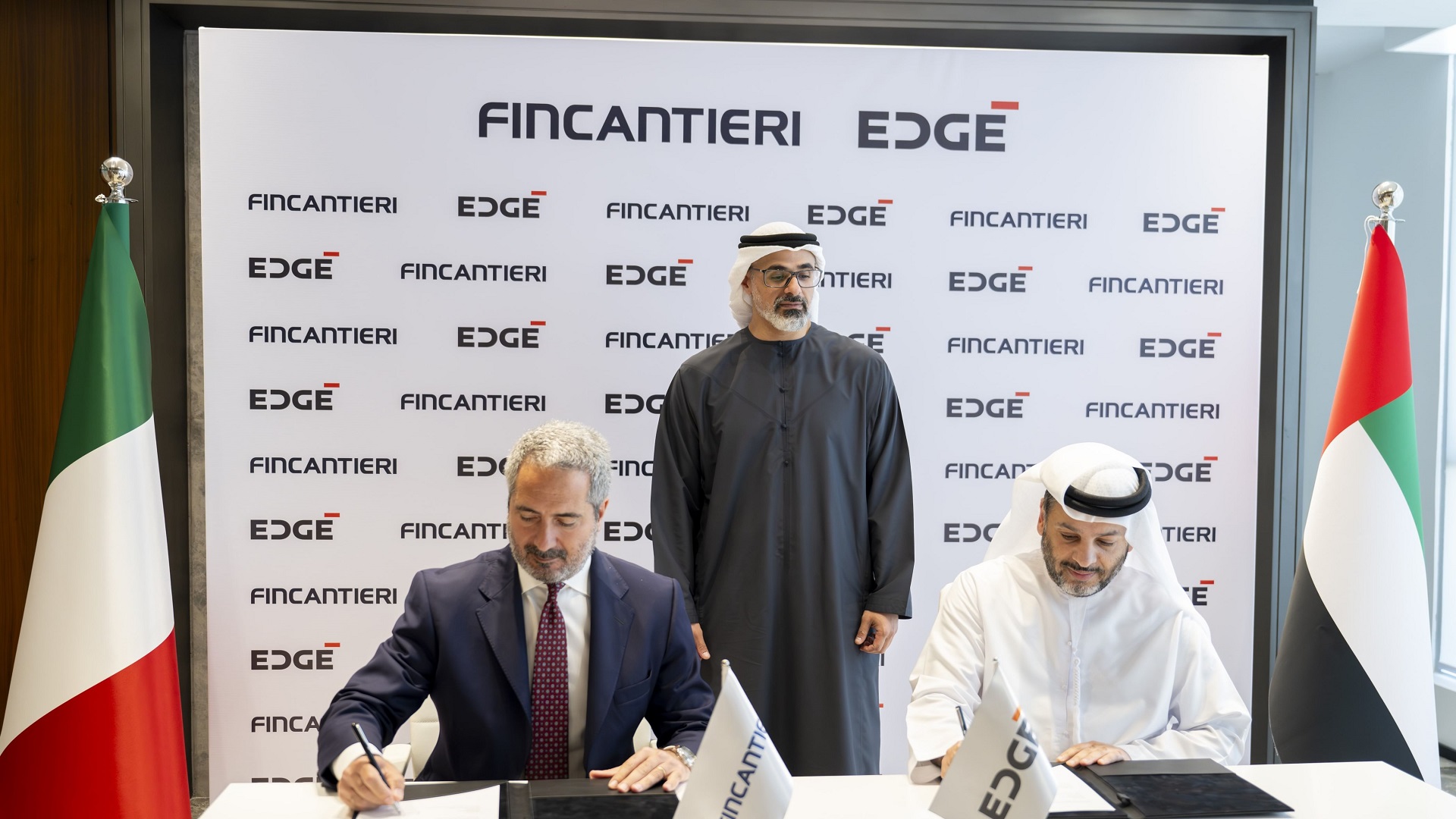 Image for the title: Khaled bin Mohamed witnesses EDGE - Fincantieri signing ceremony 