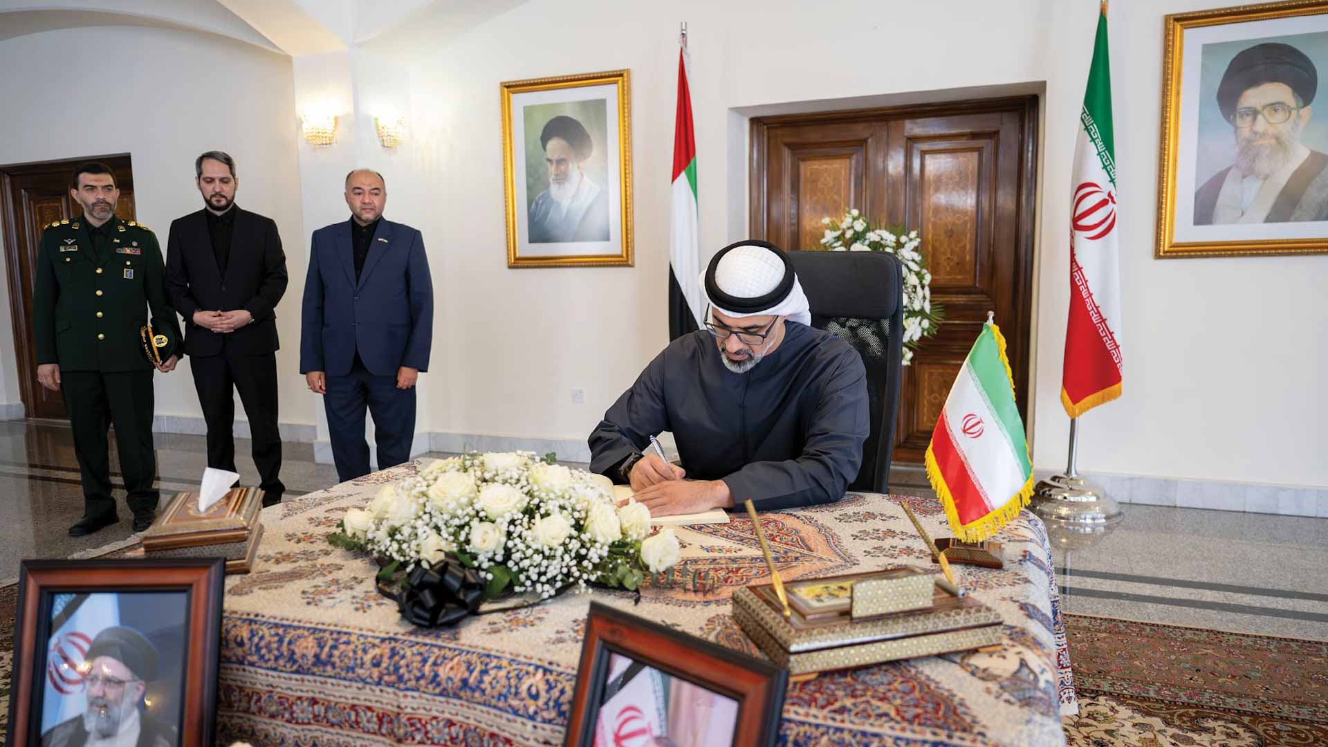 Image for the title: Khaled bin Mohamed offers condolences on passing of Iranian Pres. 