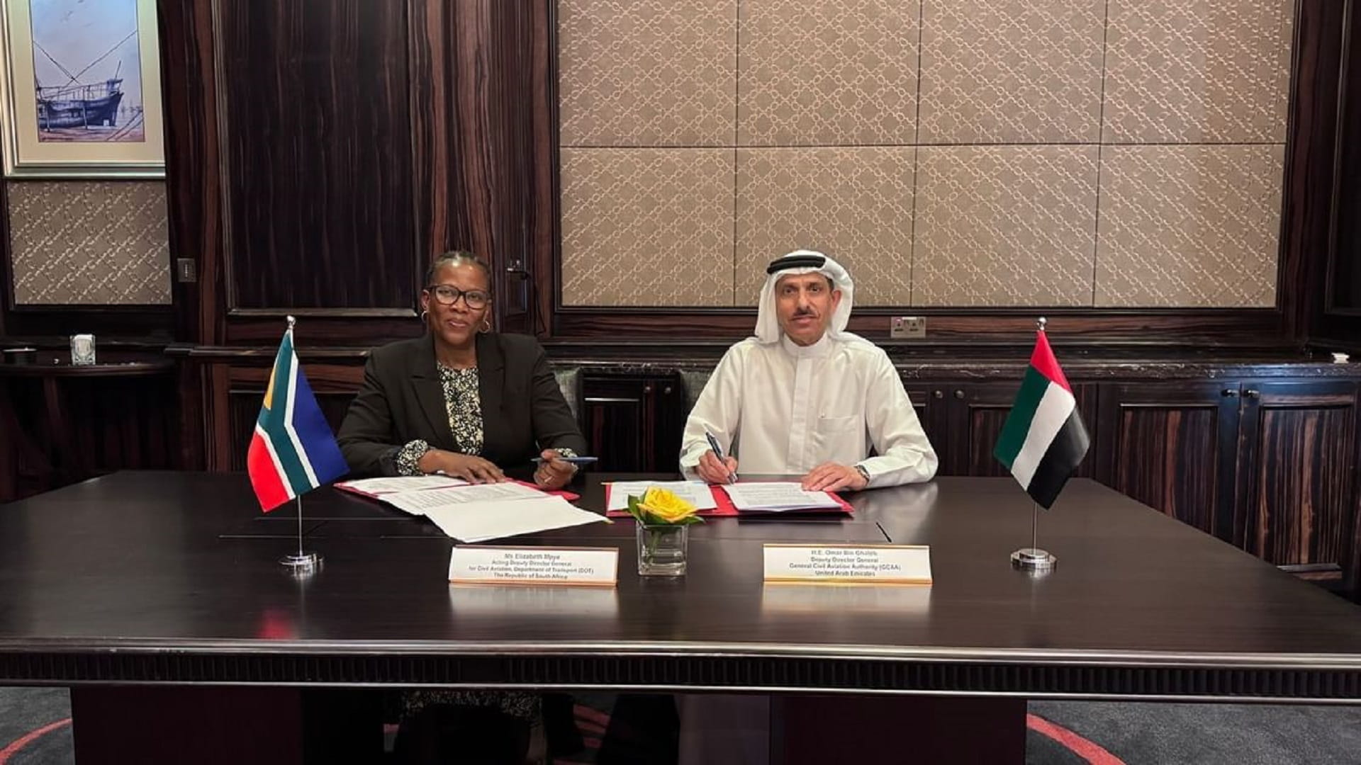 الهيئة العامة للطيران المدني توقع وجنوب أفريقيا محضر مناقشات أولي
