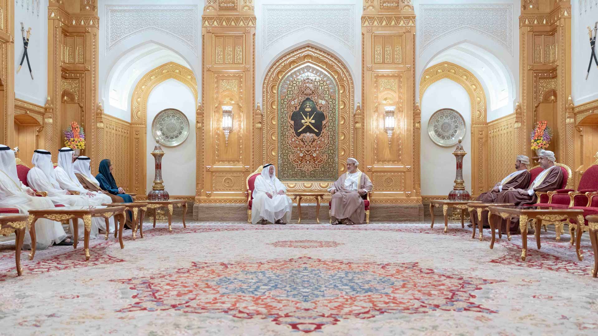 Sultan of Oman receives Ruler of Sharjah at Al Alam Palace 