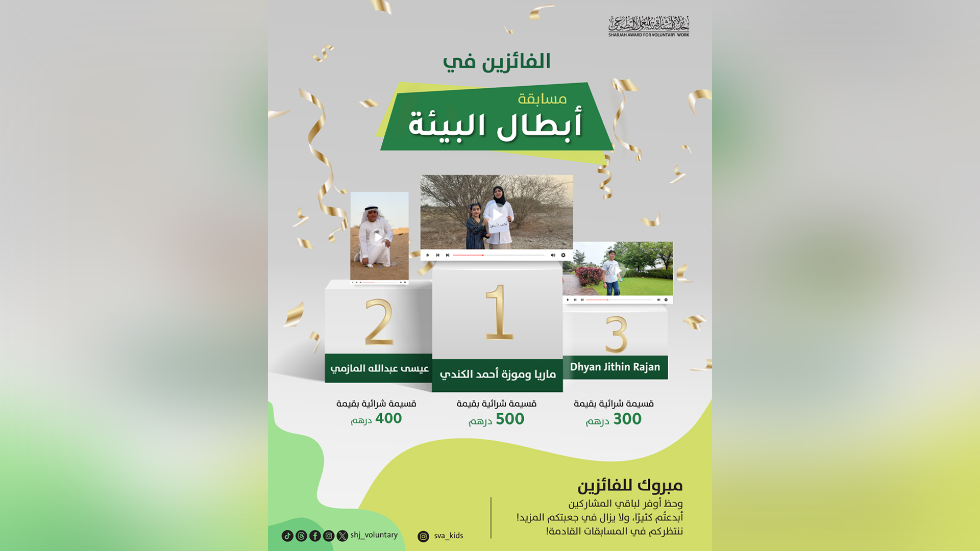 صورة بعنوان: جائزة الشارقة للعمل التطوعي تعلن عن الفائزين بمسابقة أبطال البيئة 